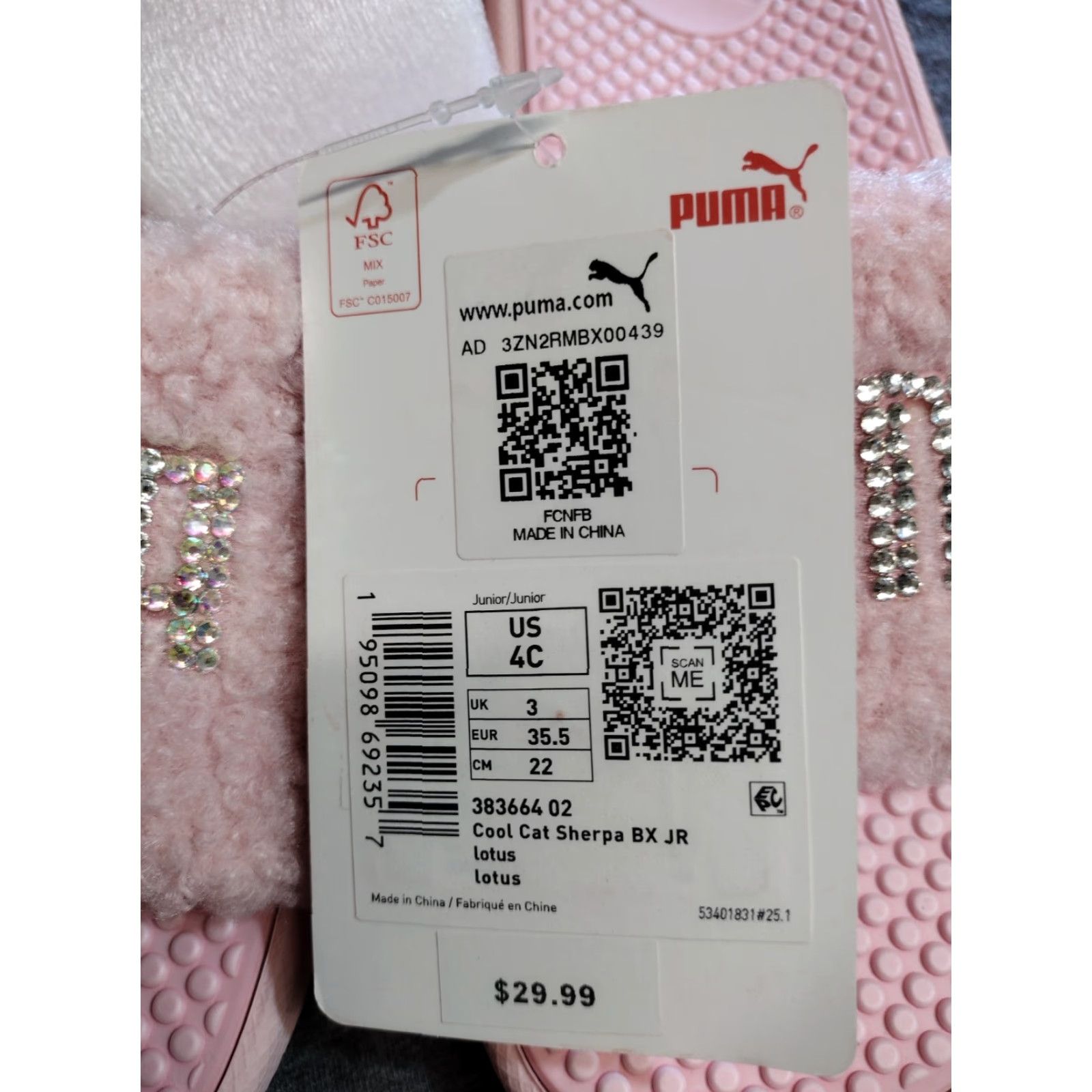Puma PUMA X Cool Cat Sandals Slip On Pink Faux Fur Sherpa Logo Size 4C Junior Boys Shoes Size US 5.5 / IT 35.5 - 5 Thumbnail