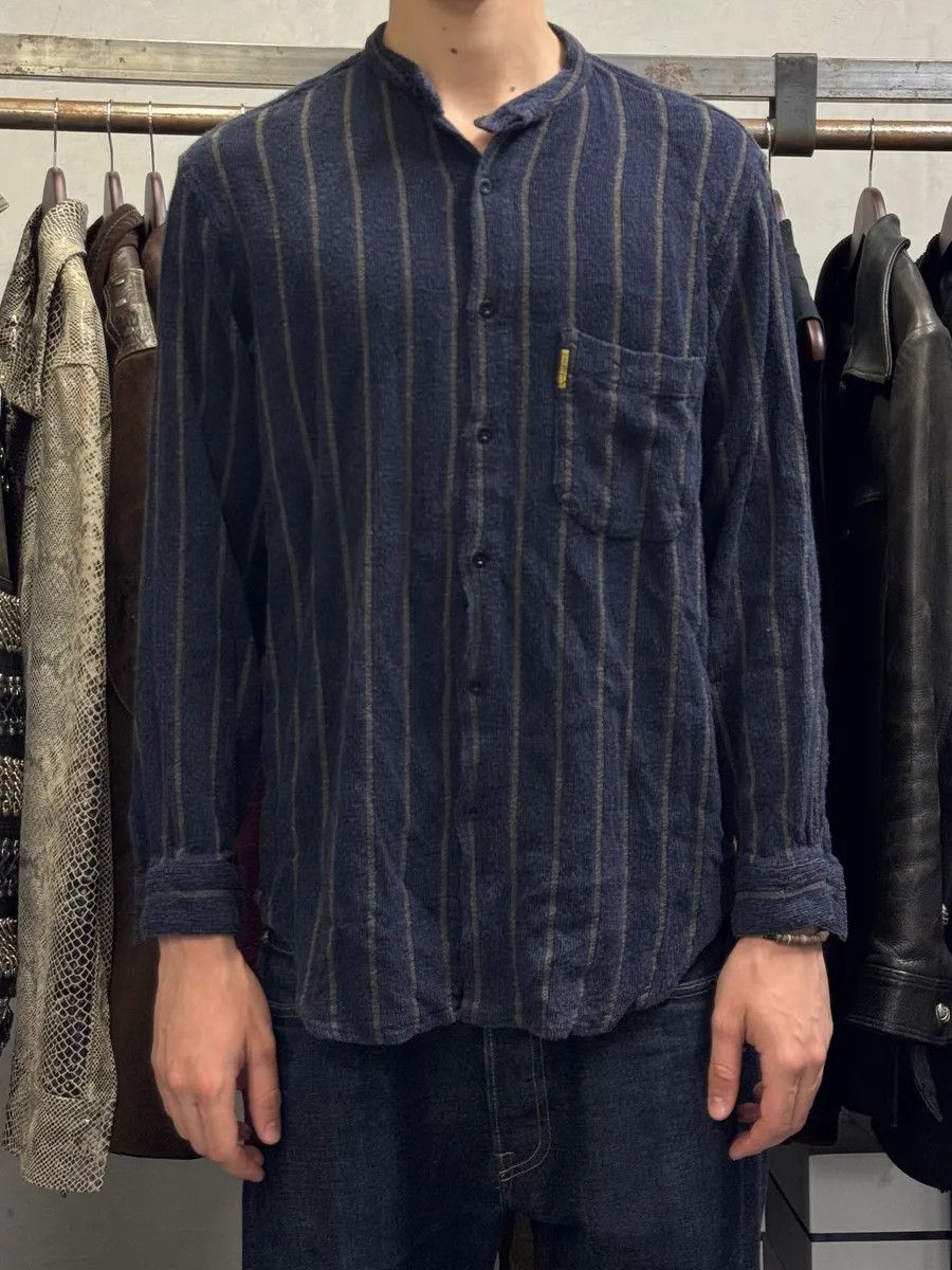 Armani × Designer × Vintage 1990s Armani Navy Striped Shirt Size US M / EU 48-50 / 2 - 2 Thumbnail
