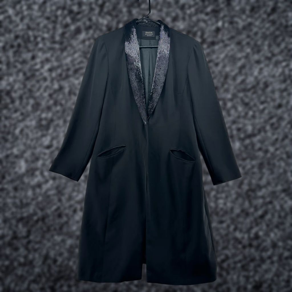 Vintage Dana Buchman Overcoat Black Women's Size 12 Collared Long Sleeve Pockets Coat Dress? Size XL / US 12-14 / IT 48-50 - 1 Thumbnail