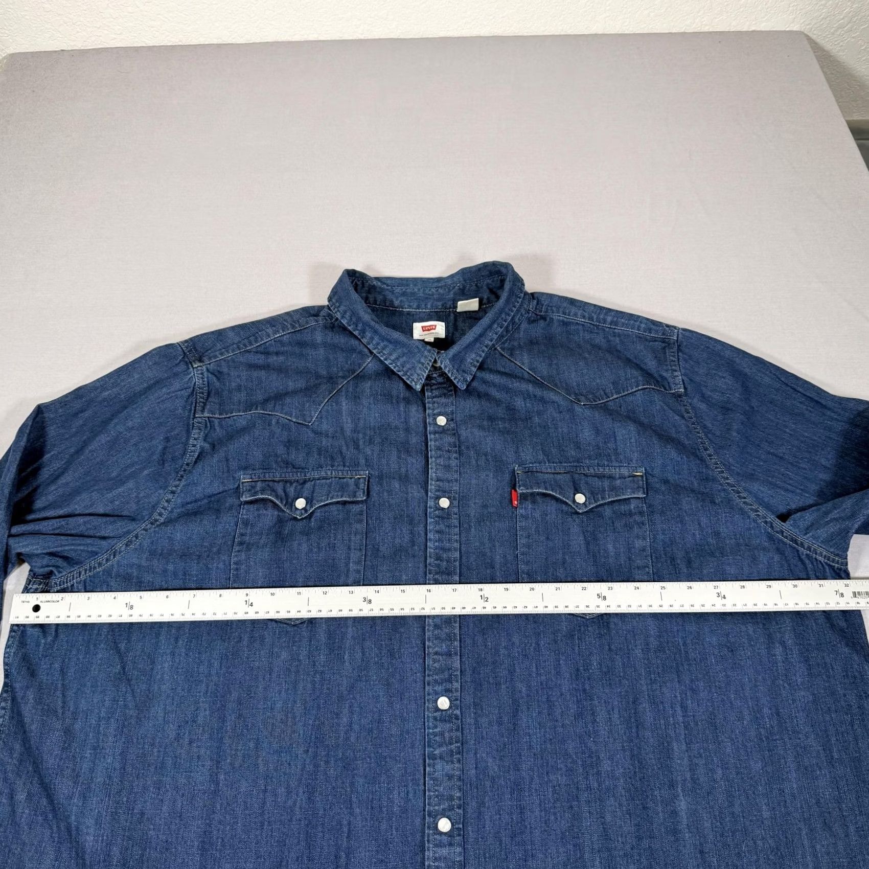 Levi's VINTAGE Levis Shirt Mens 4XL Blue Denim Jean Pearl Snap Western Cowboy Cotton Work Shirt Size US XXL / EU 58 / 5 - 4 Thumbnail