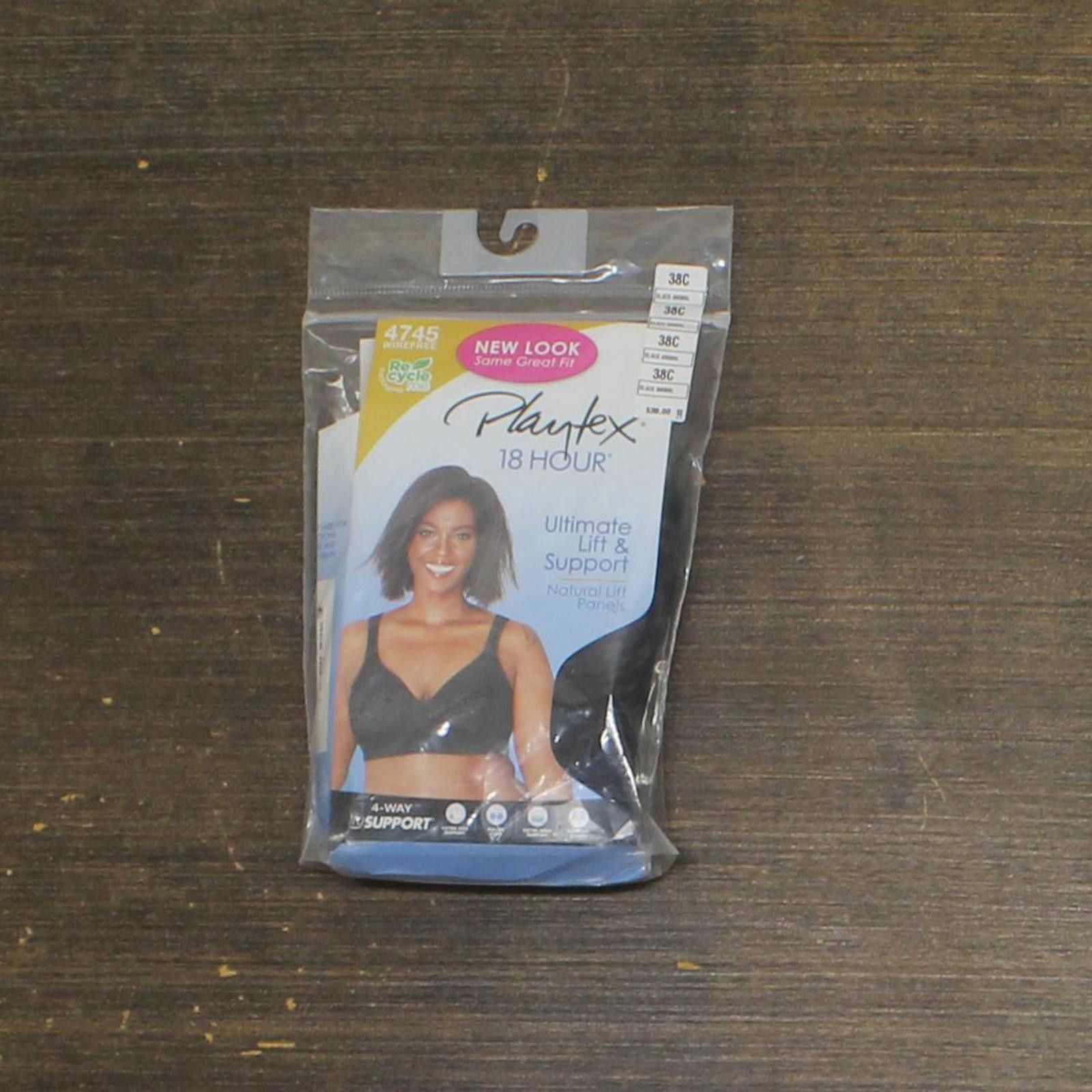 Designer NWT Playtex 18 Lift & Support Wireless Bra Black Animal 38C, Women's
