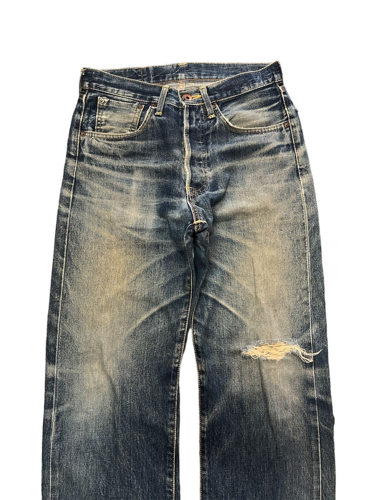 Designer × Japanese Brand × Vintage THRASHED💥EDWIN 505x DISTRESSED DENIM PANT Size US 29 - 2 Thumbnail