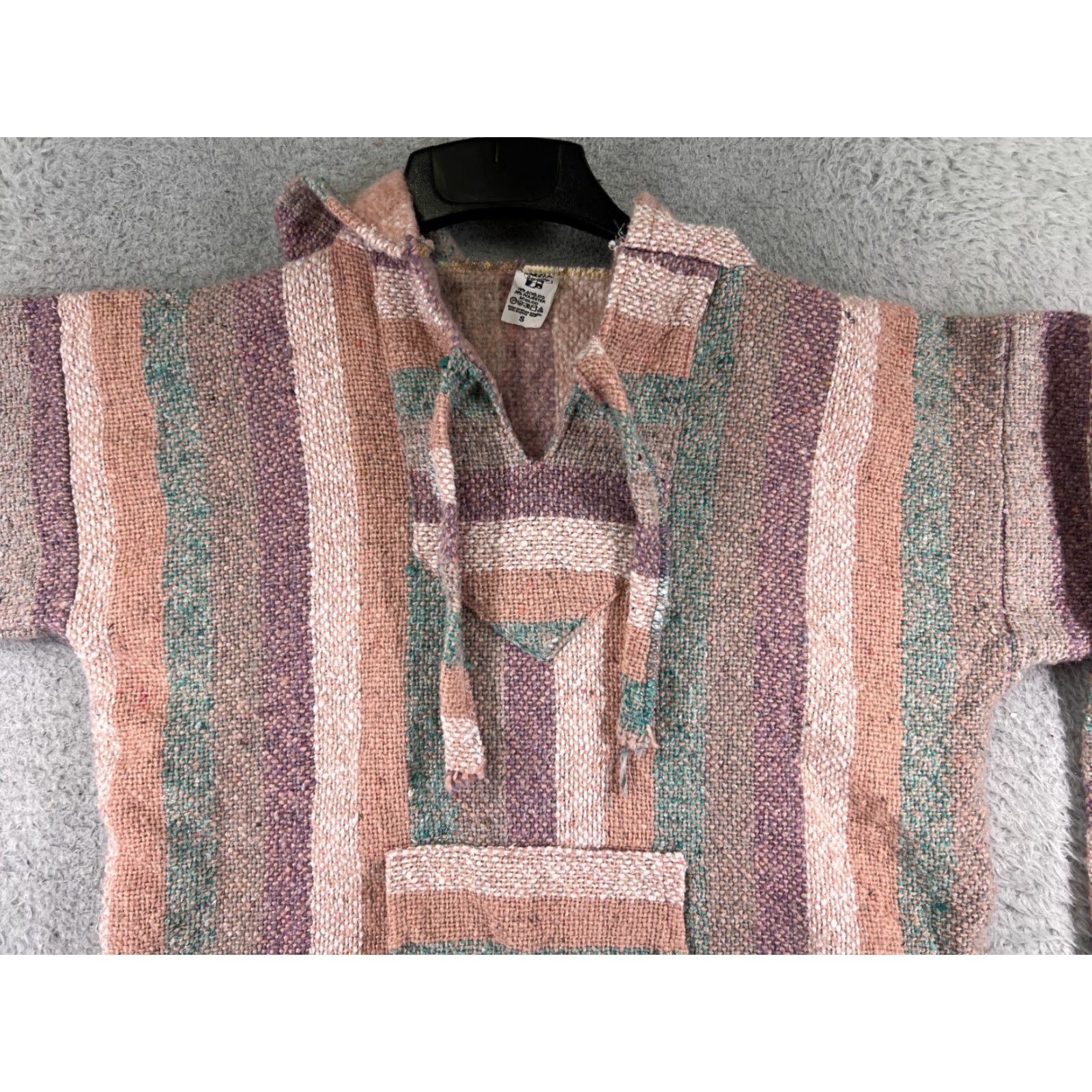 Vintage Maco Baja Hoodie Mens Small Pink Orange Stripe Acrylic Blend Mexico Poncho Drug Rug Size US S / EU 44-46 / 1 - 6 Thumbnail