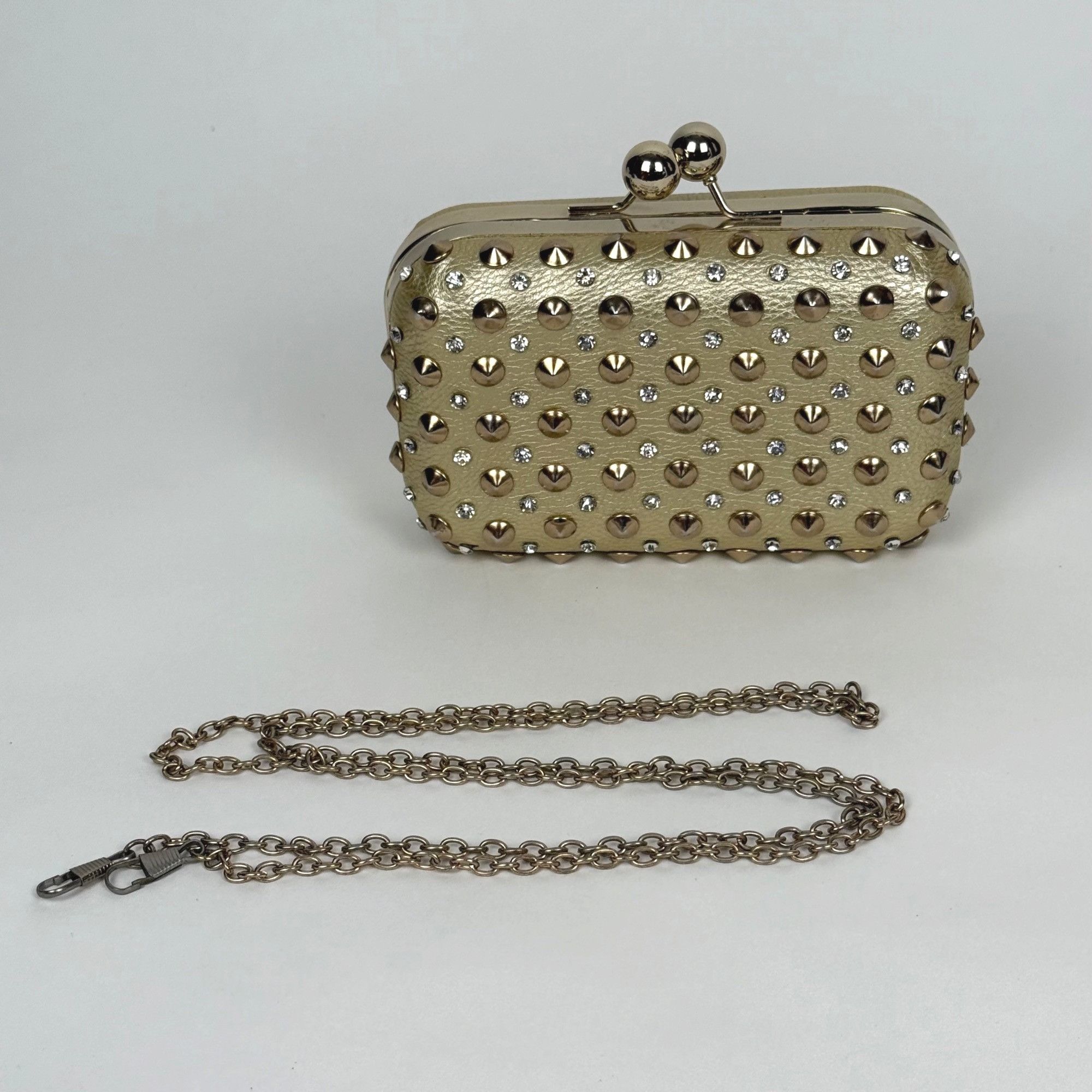 Other Gold Studded Rhinestone Clutch Evening Bag Edgy Sparkly Form Size ONE SIZE - 2 Thumbnail