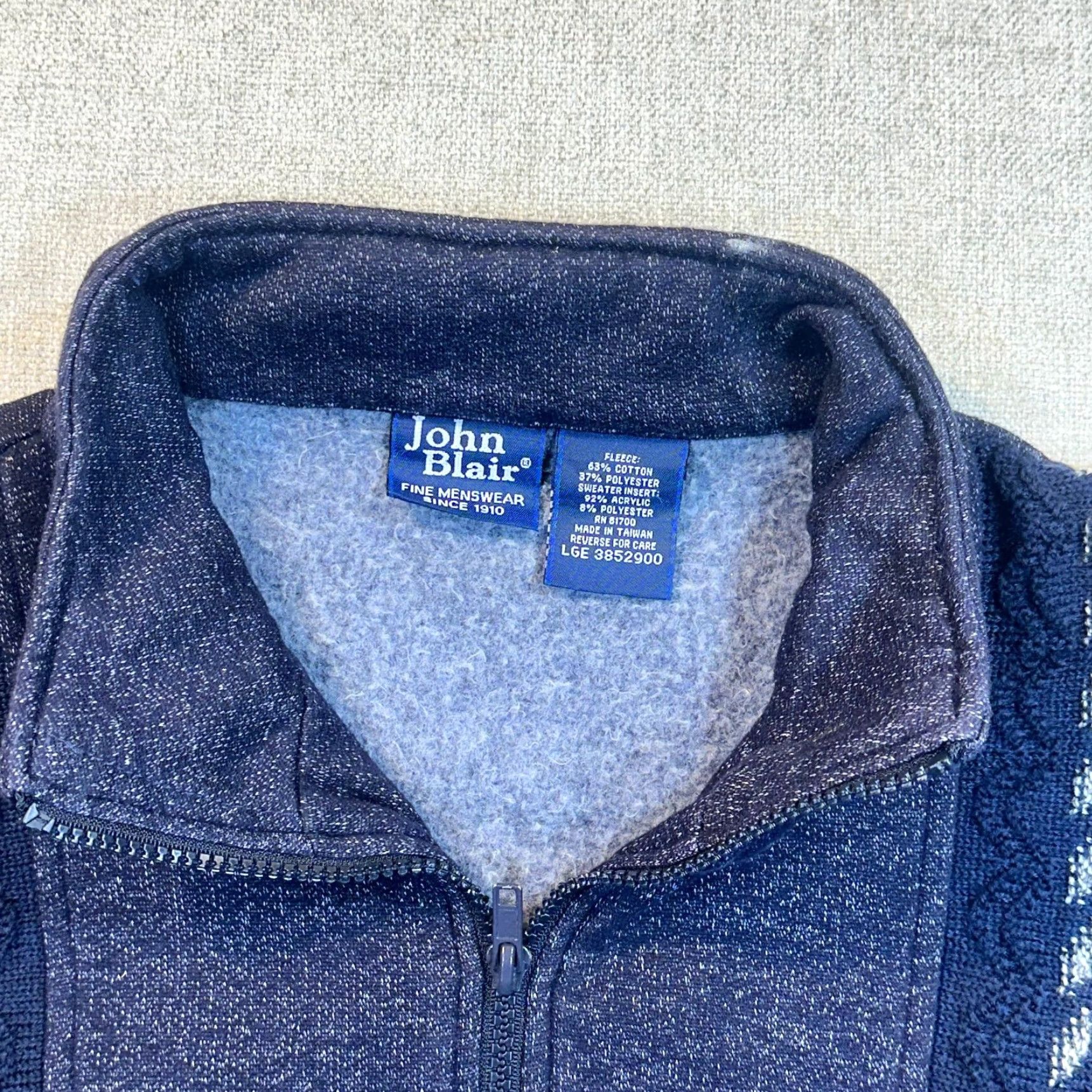 Blair VTG John Blair Jacquard Mens Large Cable Knit Zip Sweater Jacket Black 1990s Dec o Look Art Deco Mens Size US L / EU 52-54 / 3 - 4 Thumbnail