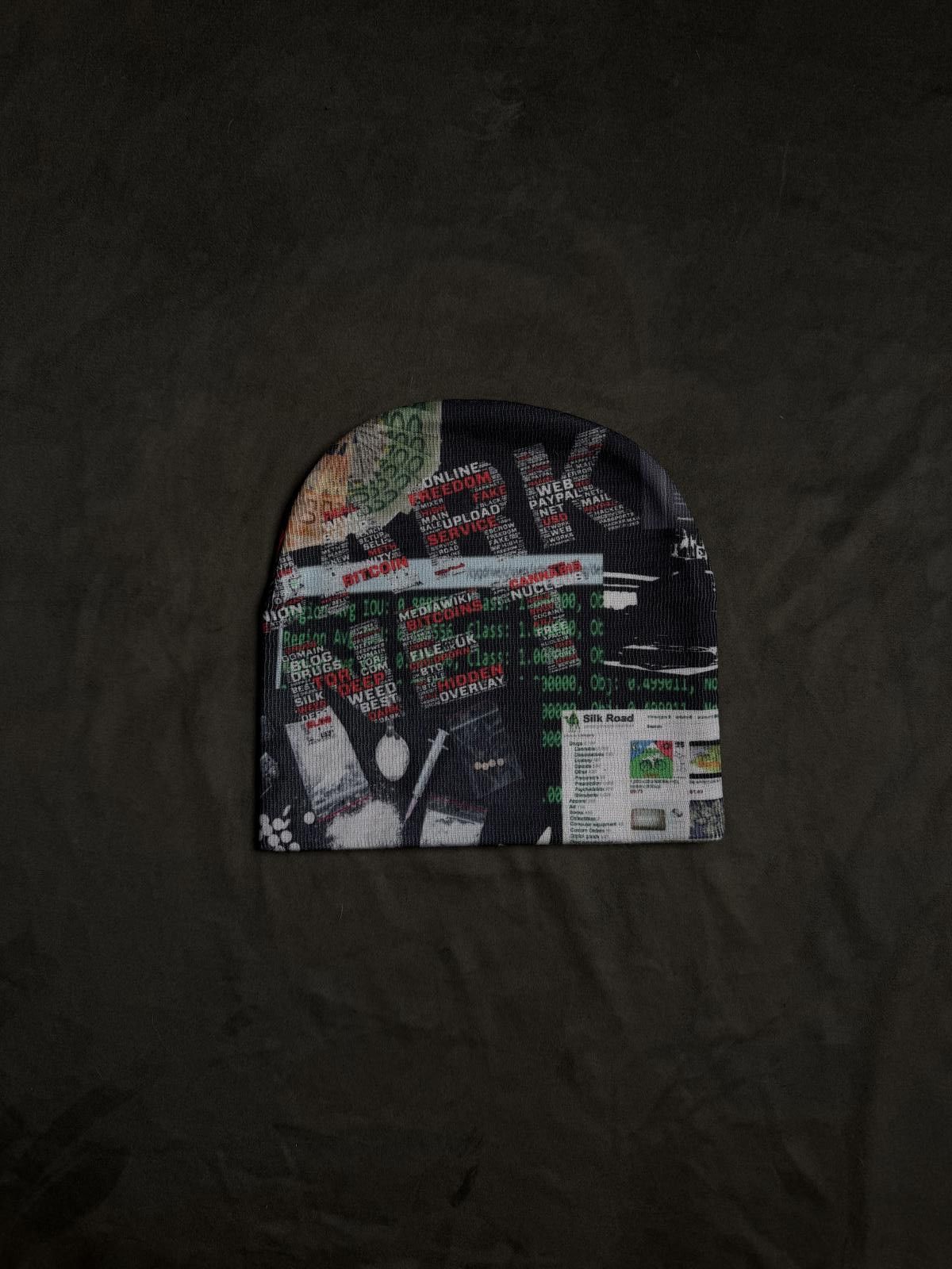 Japanese Brand Reversible Cyberpunk Graphic No Cuff Knit Black Beanie Hat Size ONE SIZE - 1 Thumbnail