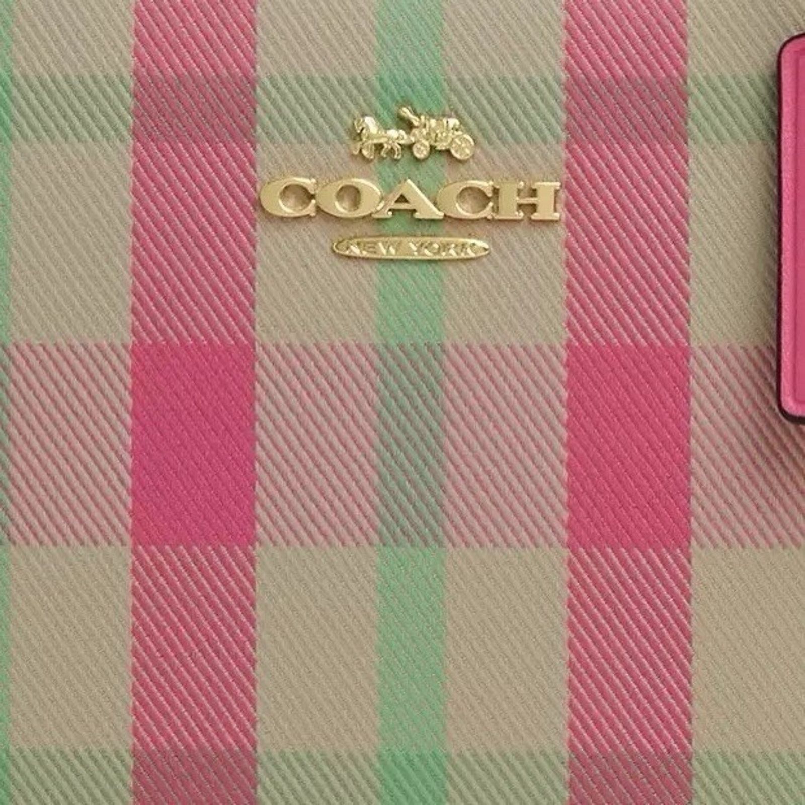 Coach NWT COACH Satchel Crossbody Bag With Plaid Gold/Pink cbi90 Size ONE SIZE - 8 Thumbnail