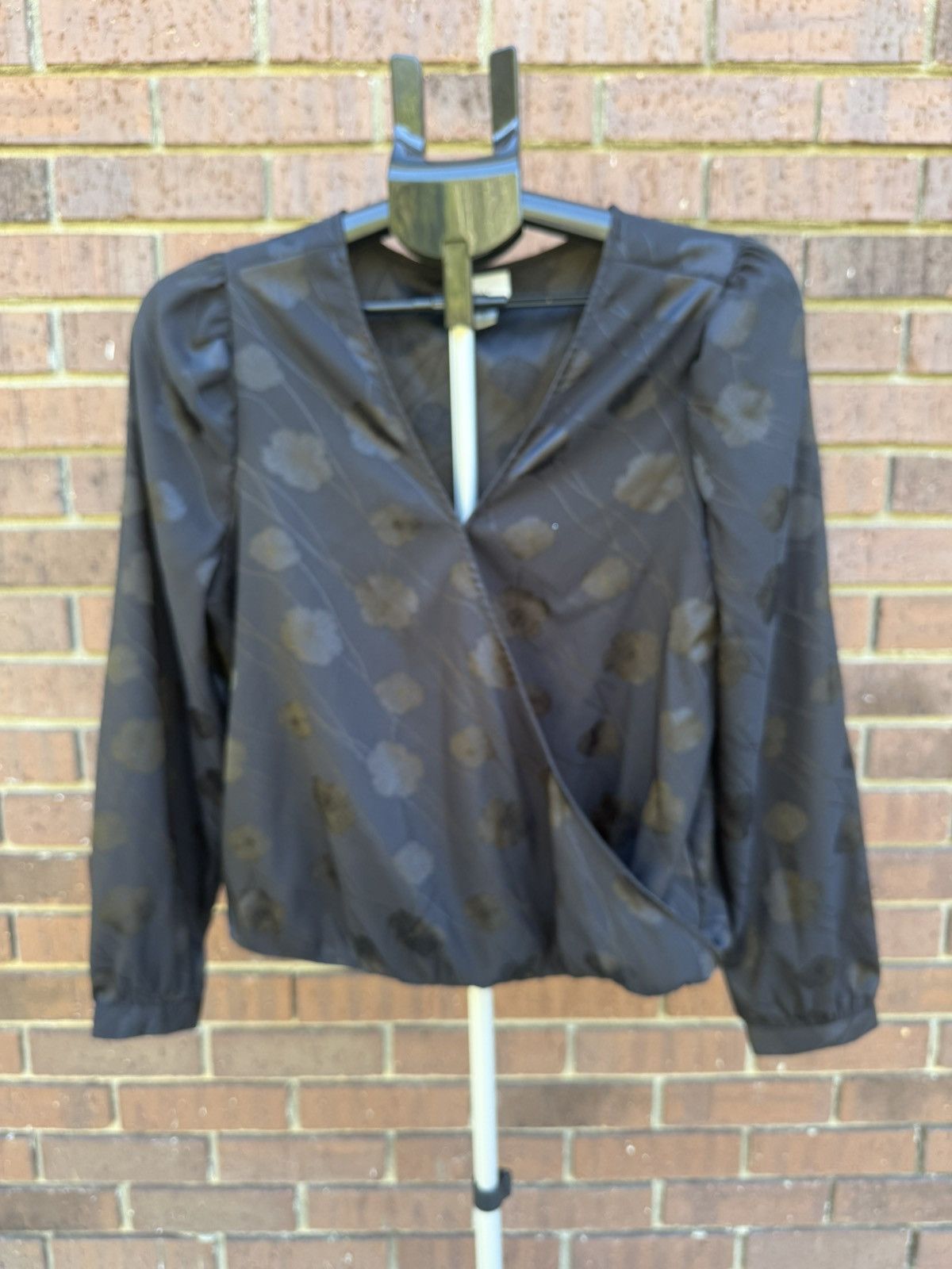 Other A New Day Long Sleeve Surplice Top Blouse Solid Black Floral Size S / US 4 / IT 40 - 1 Thumbnail