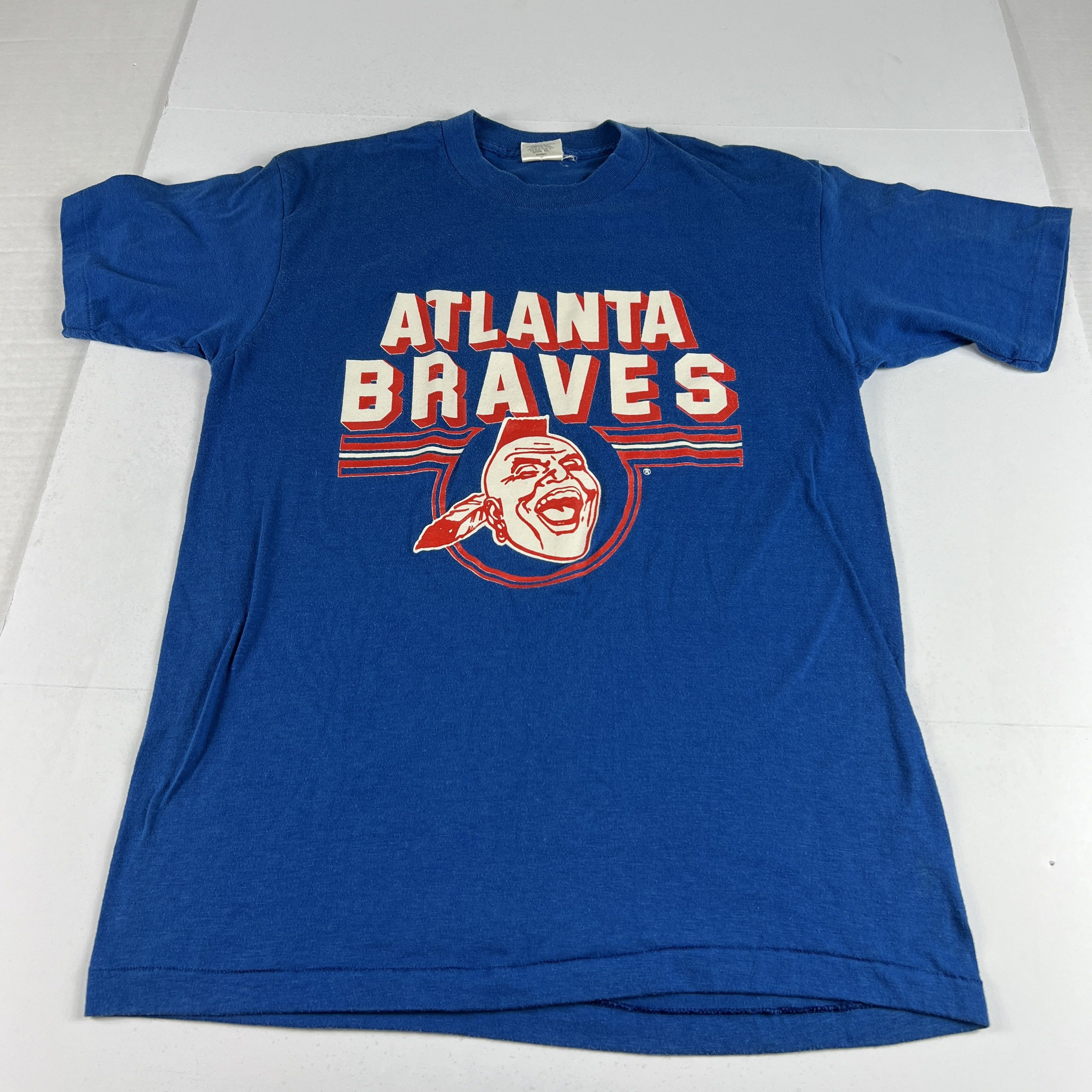 image of Mlb x Signal Sport VTG 80's Atlanta Braves Shirt Blue Screaming Chief Noc A Homa, Men's (Size Small