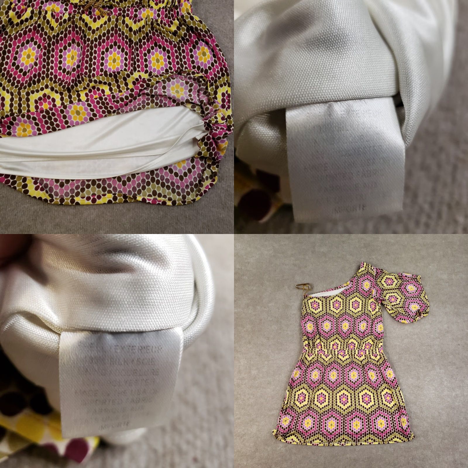 MILLY Milly One Shoulder Dress Shirt Woman Mini Pink Silk Geometric Pattern S Small Colorful Party Dress Womens Size 28" / US 6 / IT 42 - 8 Thumbnail