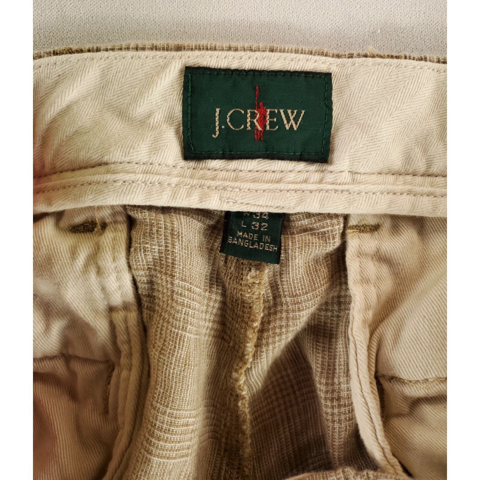 Vintage J Crew 100% Linen Pants Check Tan Plaid Mens 36x31 Inseam 31 Tan Beige Chino Mens Size US 36 / EU 52 - 3 Thumbnail