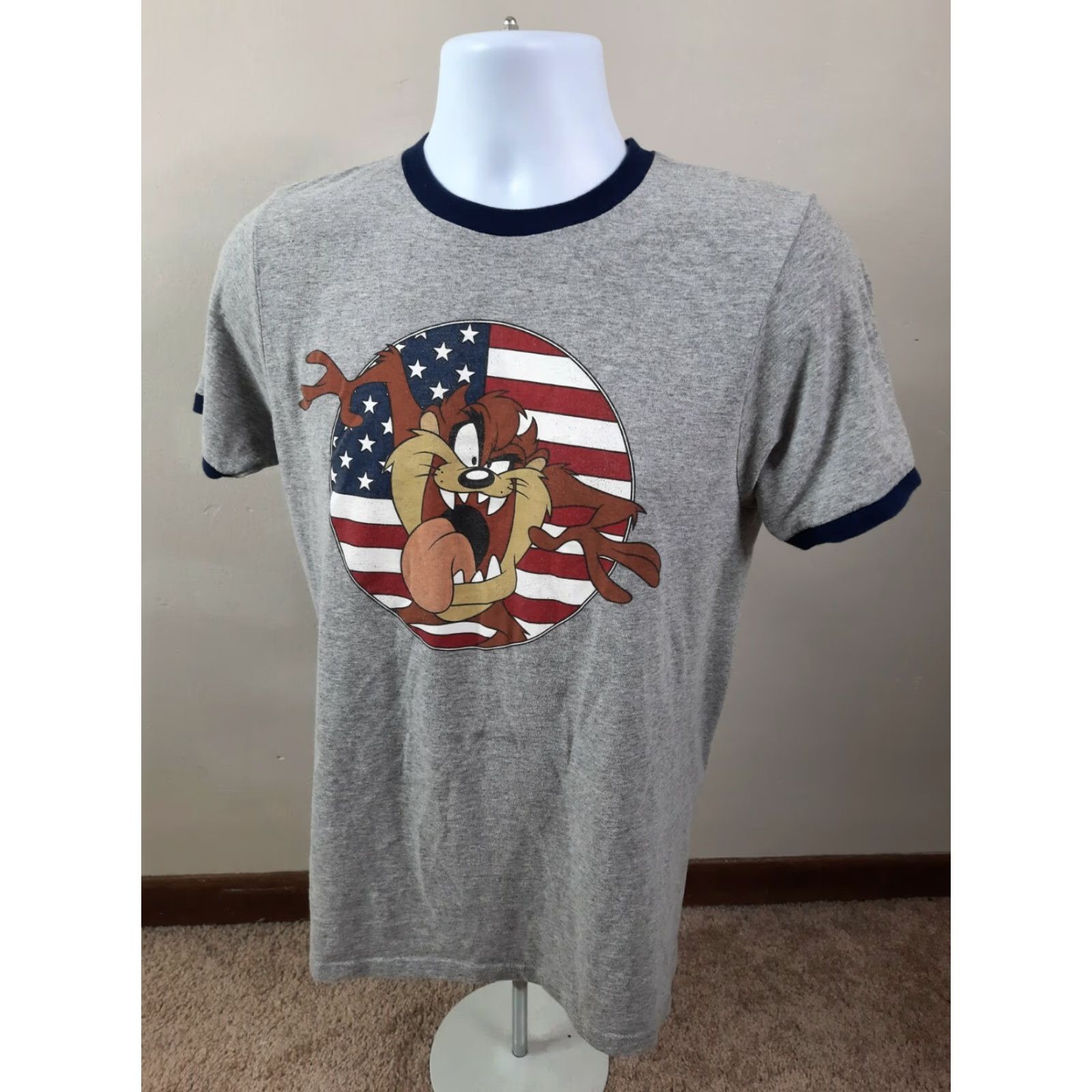 Vintage VINTAGE Looney Tunes TAZ crewneck T-Shirt MENS Small RINGER TEE T3S Shirt Mens 90s Graphic Tee Gray Cotton Blend Short Sleeve Crew Neck Strategies Size US S / EU 44-46 / 1 - 7 Thumbnail