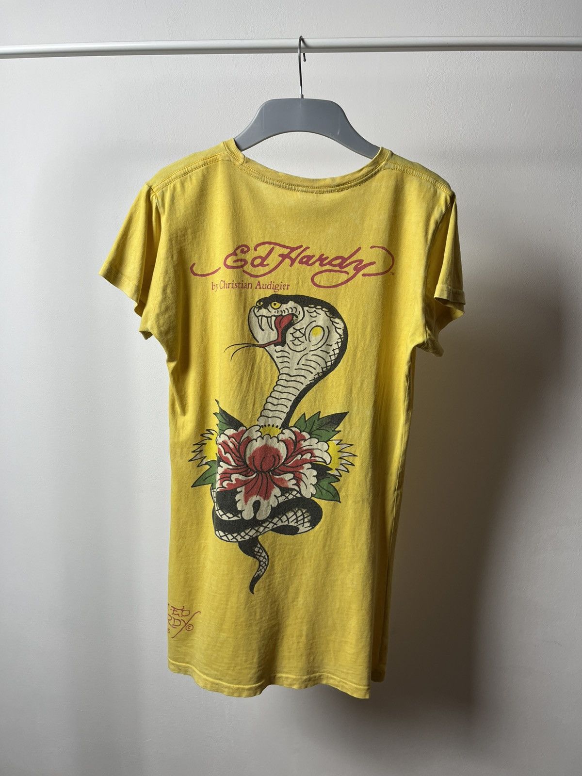 Ed Hardy × Vintage Ed Hardy Yellow Graphic Longline Tee Dress Women’s L Size L / US 10 / IT 46 - 8 Thumbnail