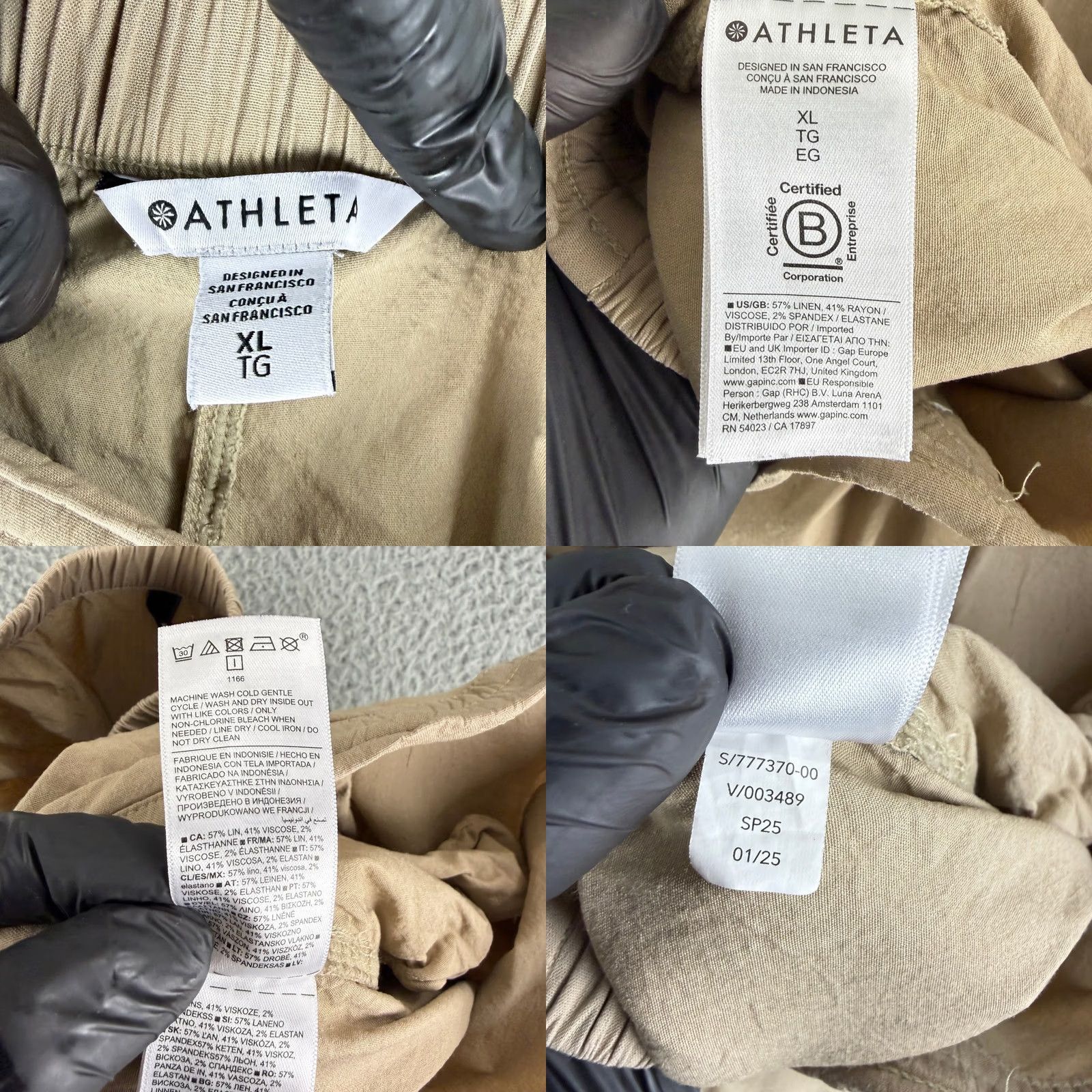 Athleta Athleta Cargo Pants Womens XL Tan Linen Blend Wide Leg Pockets 777370-00 Size 40" / US 18 - 9 Thumbnail
