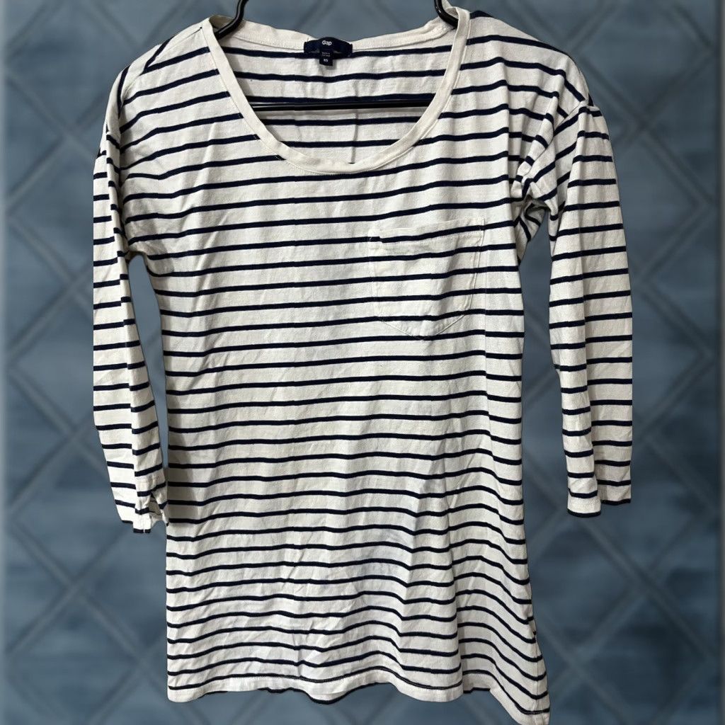 Gap Gap Favorite Pocket Tee XS White Striped 3/4 Sleeve Pullover Women Bella Cotton Blend Shirt (Non-Vintage) Size XS / US 0-2 / IT 36-38 - 1 Thumbnail