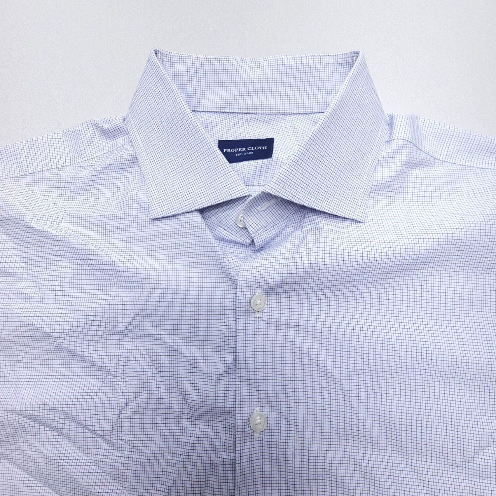 Proper Cloth Proper Cloth Dress Shirt Mens XL Blue Check 100% Cotton Formal Business Size 46R - 4 Thumbnail