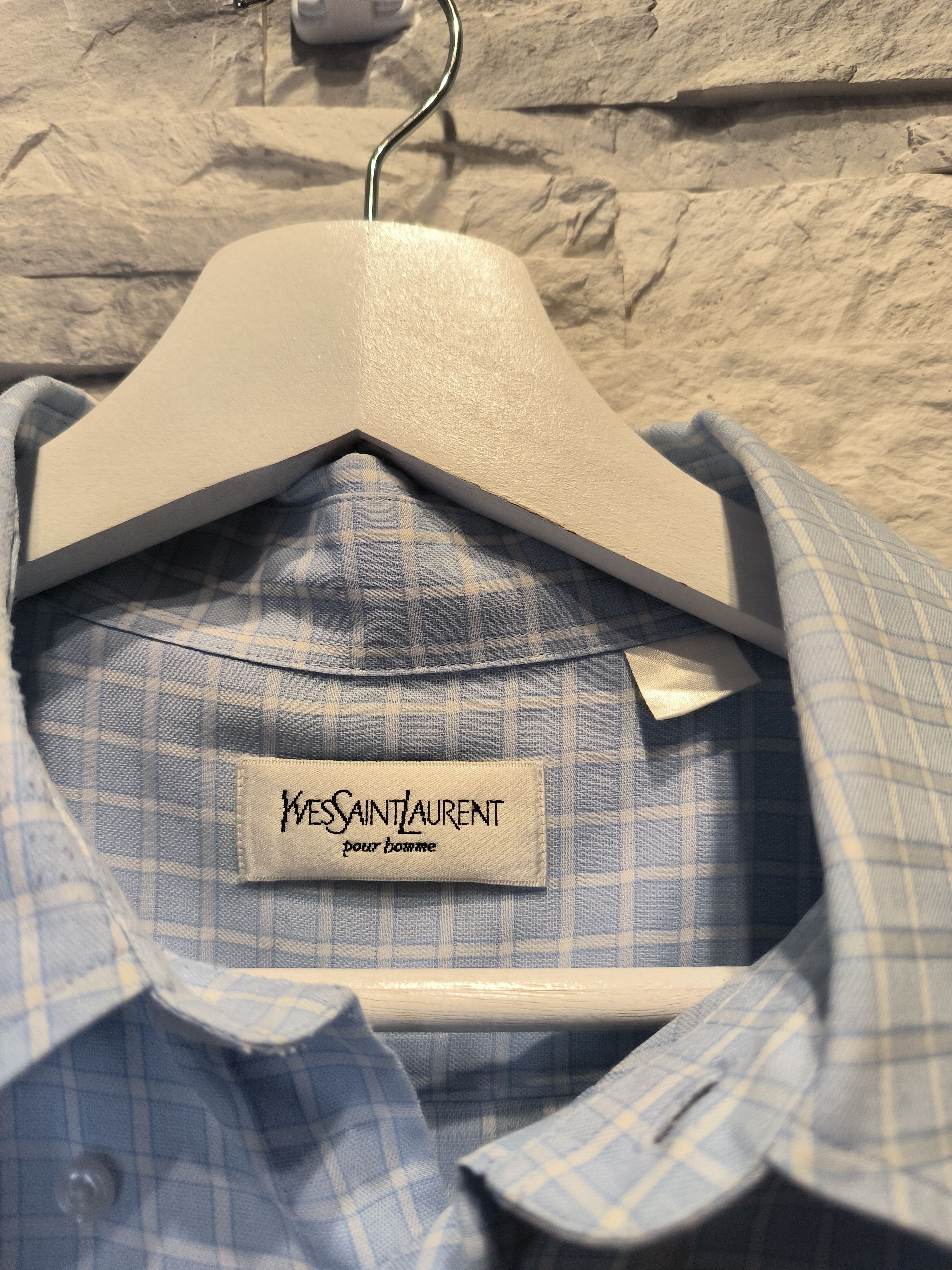 Vintage × Yves Saint Laurent Vintage YSL Pour Homme Shirt Button-Up Baby Blue Logo Size US L / EU 52-54 / 3 - 4 Thumbnail
