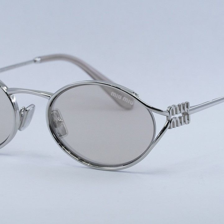 Miu Miu Miu Miu MU52YS 1BC10F Sunglasses Silver Oval Frame Size ONE SIZE - 4 Thumbnail