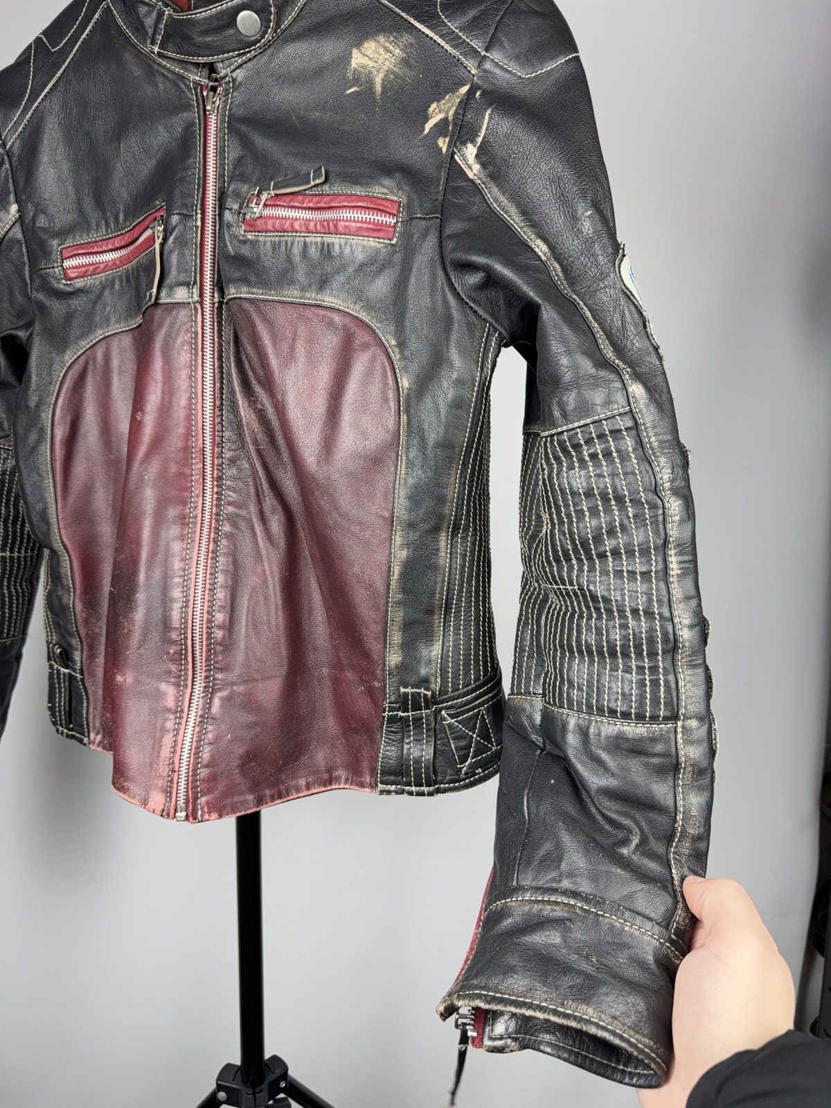 Mustang 00s Mustang Faded Leather Biker Jacket Vintage Racing Moto Size M / US 6-8 / IT 42-44 - 5 Thumbnail