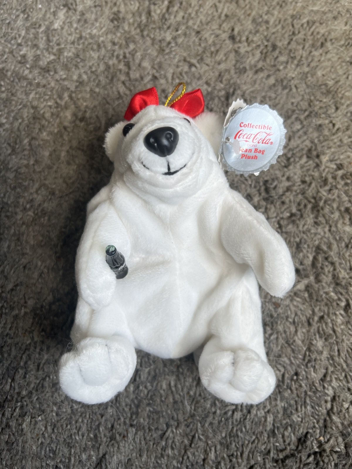 Coca Cola 1997 Coca-Cola Polar Bear In Plaid Bow Bean Bag Plush Size ONE SIZE - 1 Thumbnail