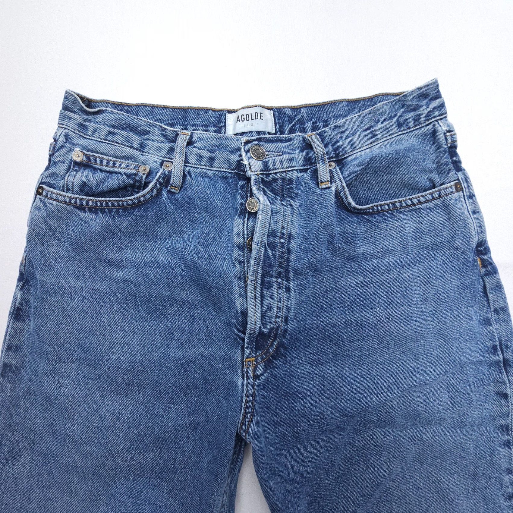 Agolde AGOLDE Jeans Womens 28 Dark Button Fly Relaxed Tapered High Rise 5-Pocket Denim Blue Vintage USA 90s Size 28" / US 6 / IT 42 - 7 Thumbnail