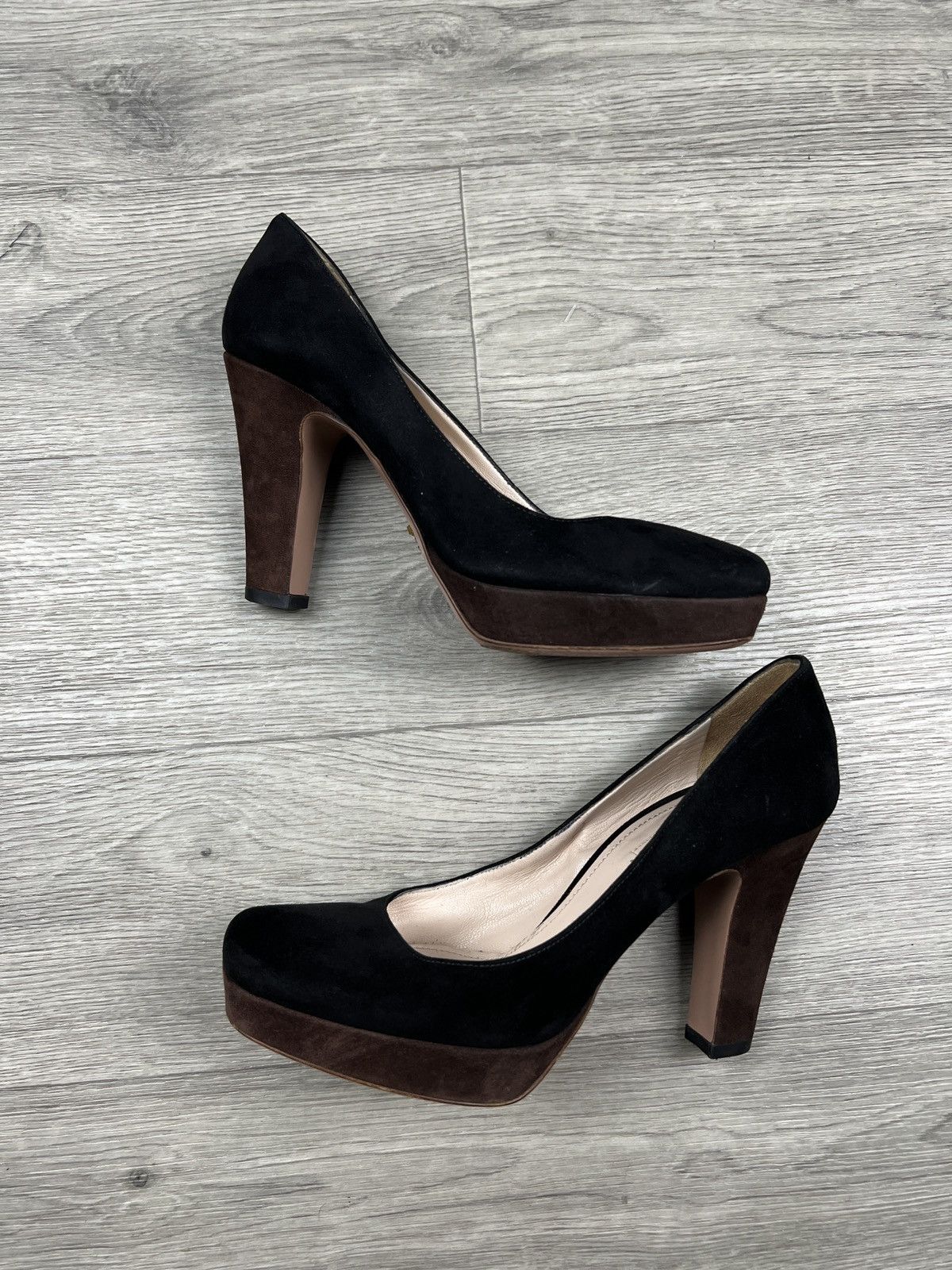 Prada Vintage Prada Suede Platform Heels – Two-Tone Brown & Black Size US 7.5 / IT 37.5 - 1 Thumbnail