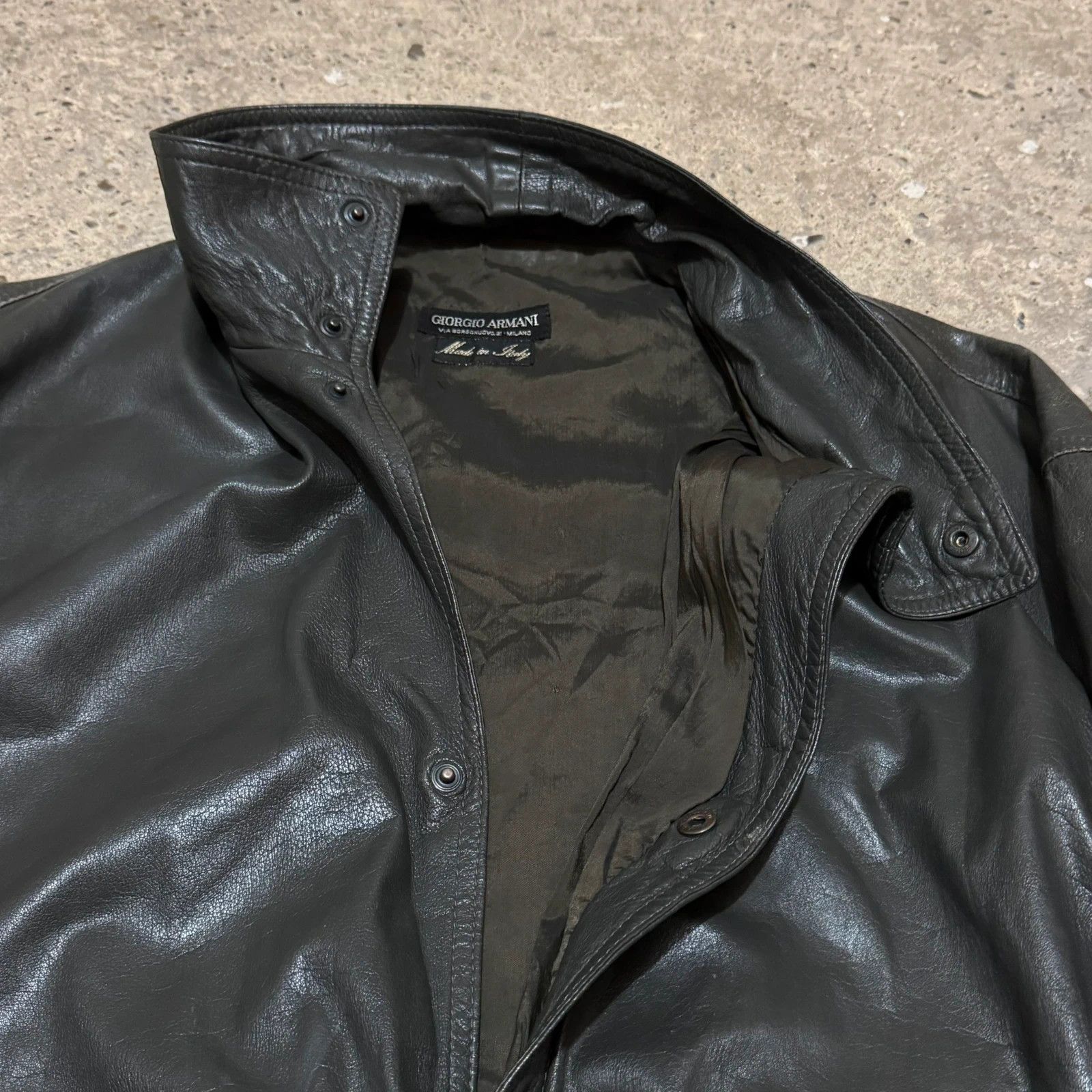 Giorgio Armani Vintage 90s Giorgio Armani high neck leather bomber jacket Size US L / EU 52-54 / 3 - 11 Thumbnail