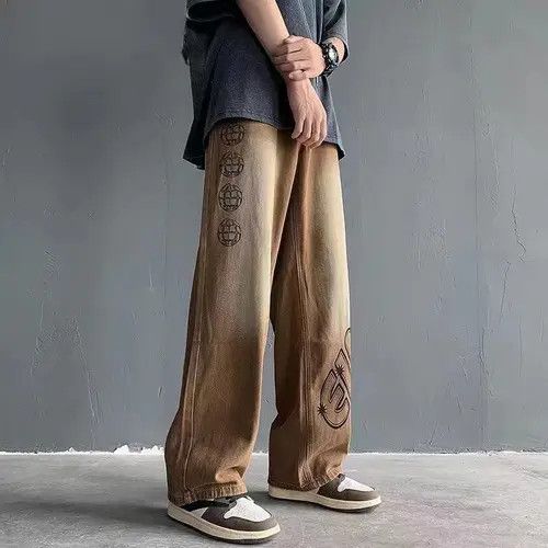 Jean Retro lettered loose straight ins high street trousers Size US 32 / EU 48 - 4 Thumbnail