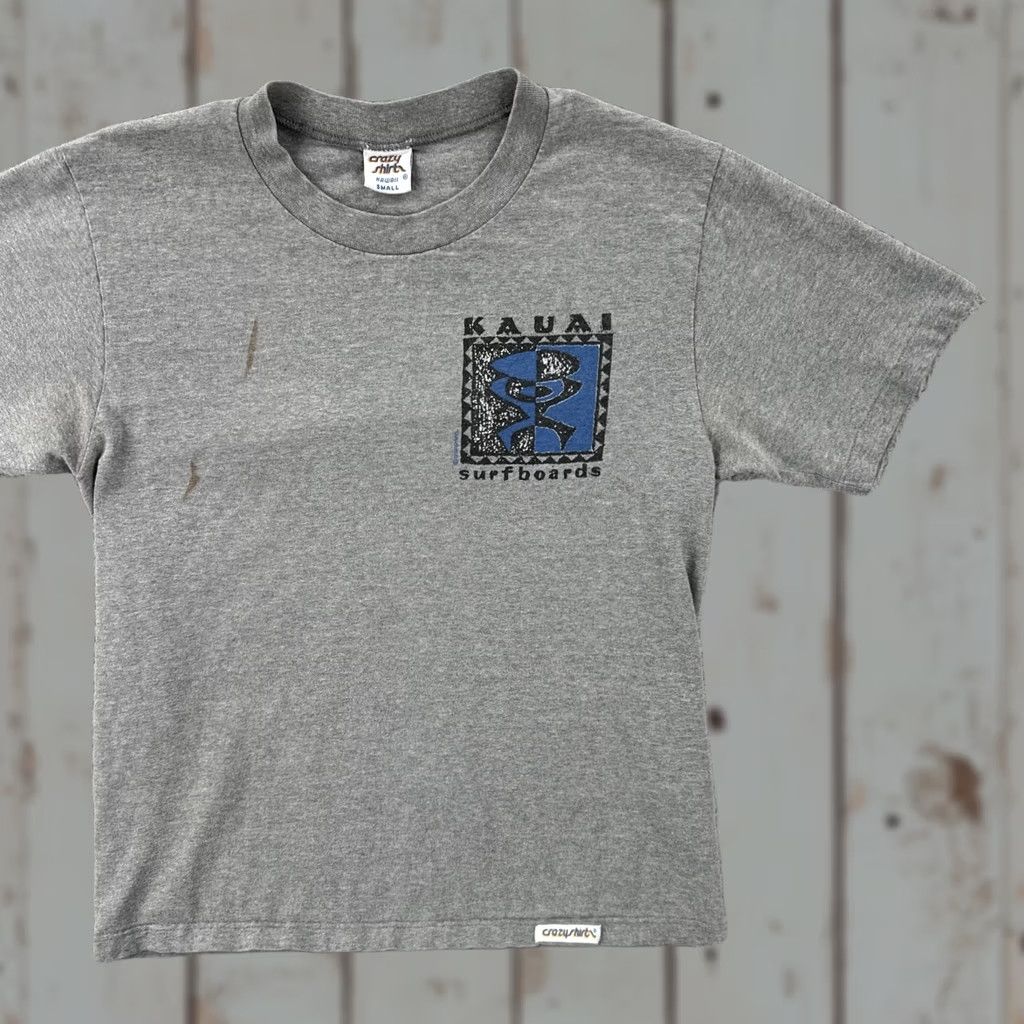 Vintage VINTAGE Crazy Shirts T-Shirt Mens S Gray Knit 100% Cotton Crew Neck Short Sleeve USA 90s Hawaiian Surfboards Stitch Boys? Size US S / EU 44-46 / 1 - 1 Thumbnail