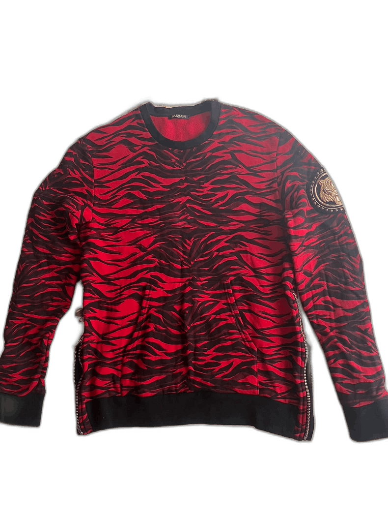 Balmain Balmain Tiger Stripe Zip Detail Sweatshirt-2508 Size US L / EU 52-54 / 3 - 1 Thumbnail