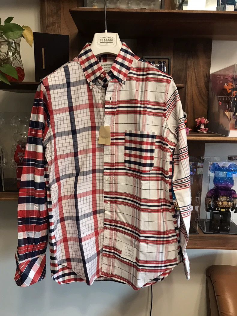 Thom Browne Thom Browne size3 Checkered patchwork asymmetrical shirt Size US L / EU 52-54 / 3 - 1 Thumbnail