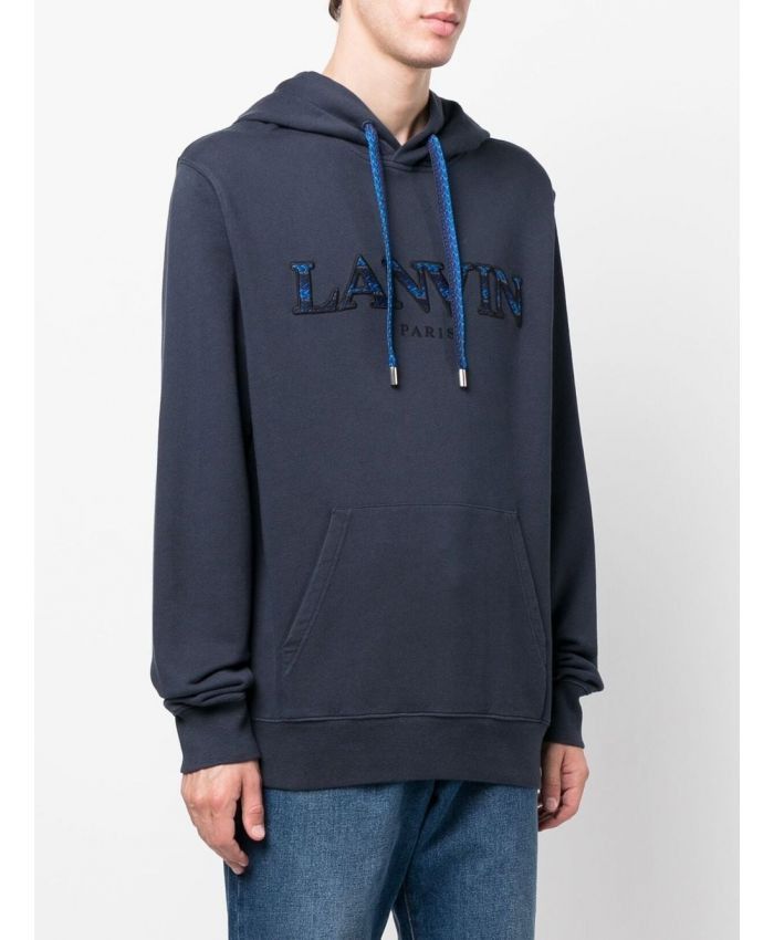 Lanvin o1w1db10724 Curb Embroidered Hoodie in Ink Blue Size US M / EU 48-50 / 2 - 2 Thumbnail