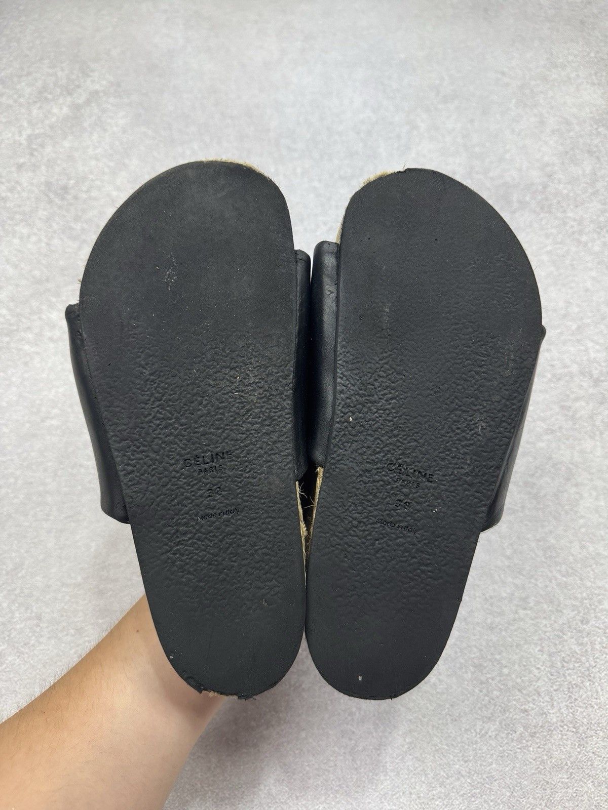 Celine Celine Black Leather Flat Sandals Espadrille Slides Woman Size US 7.5 / IT 37.5 - 5 Thumbnail