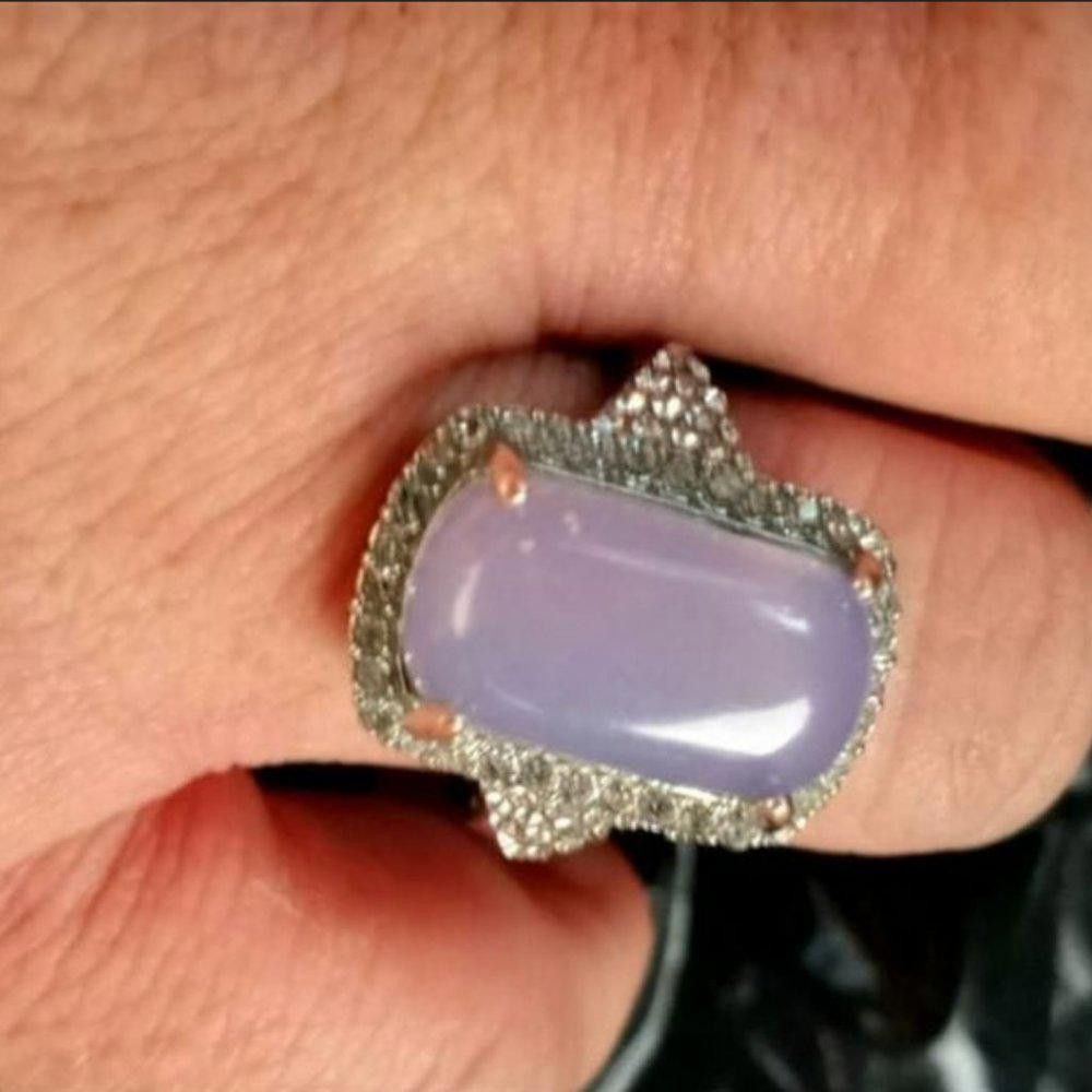 Designer Large Taro Purple Gemstone Elegant Silver Ring - Size 6 Size ONE SIZE - 4 Thumbnail