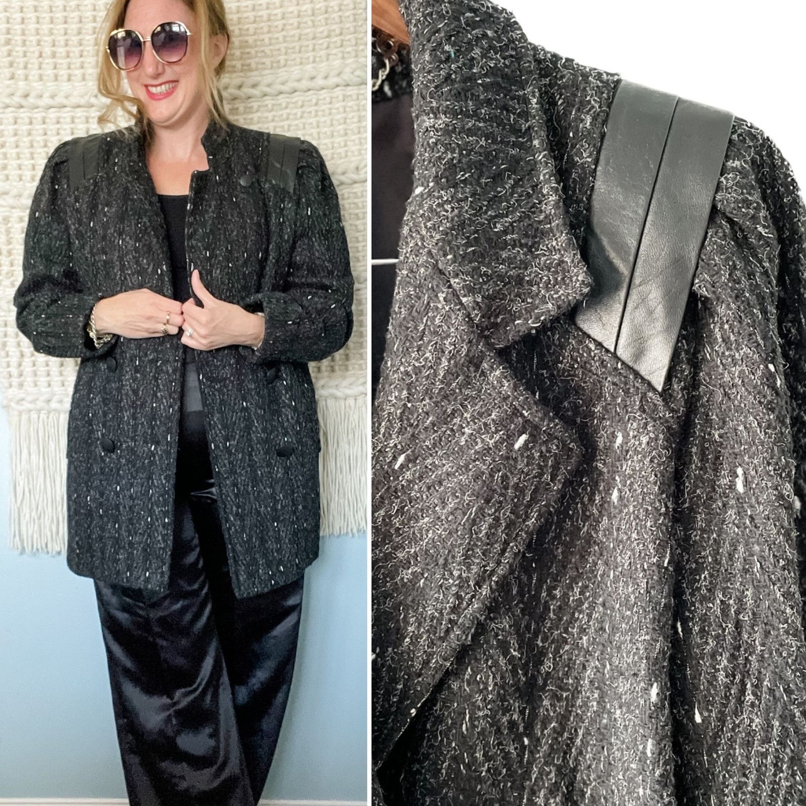 Vintage Vintage 80s marled wool pea coat w/ leather shoulders M Size M / US 6-8 / IT 42-44 - 6 Thumbnail