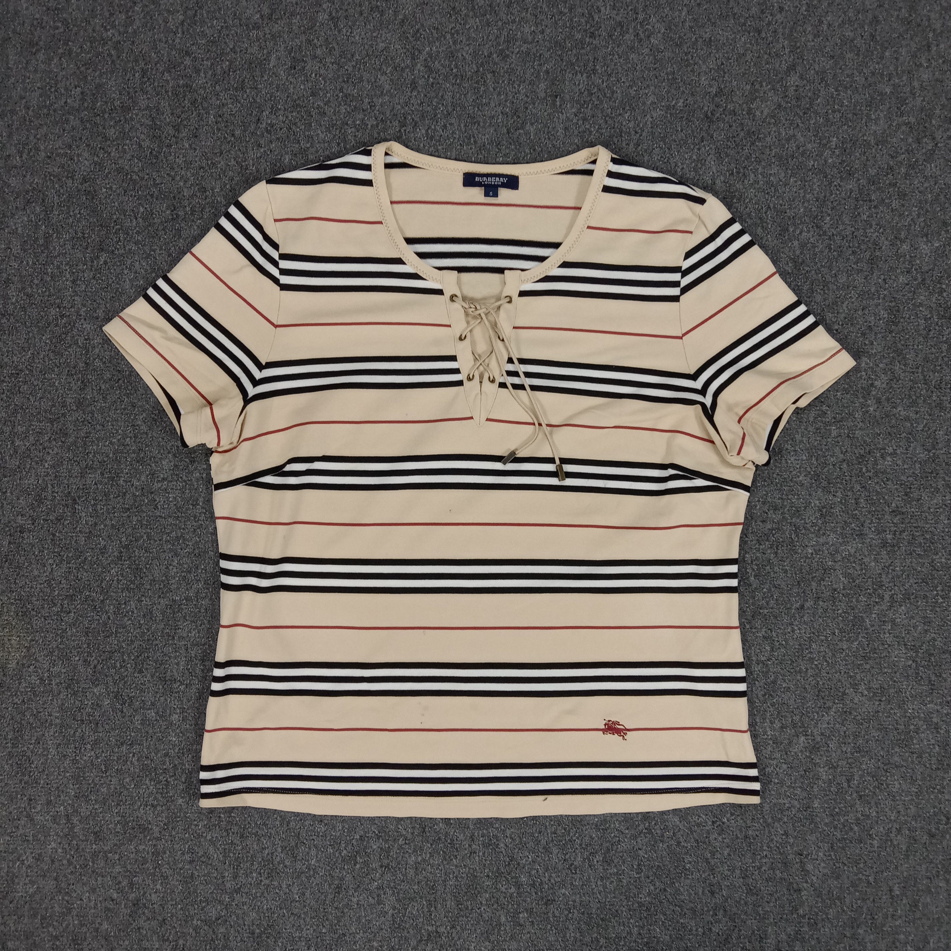 Burberry × Vintage Burberry London Stripe Design Crop Tshirt Size M / US 6-8 / IT 42-44 - 1 Thumbnail