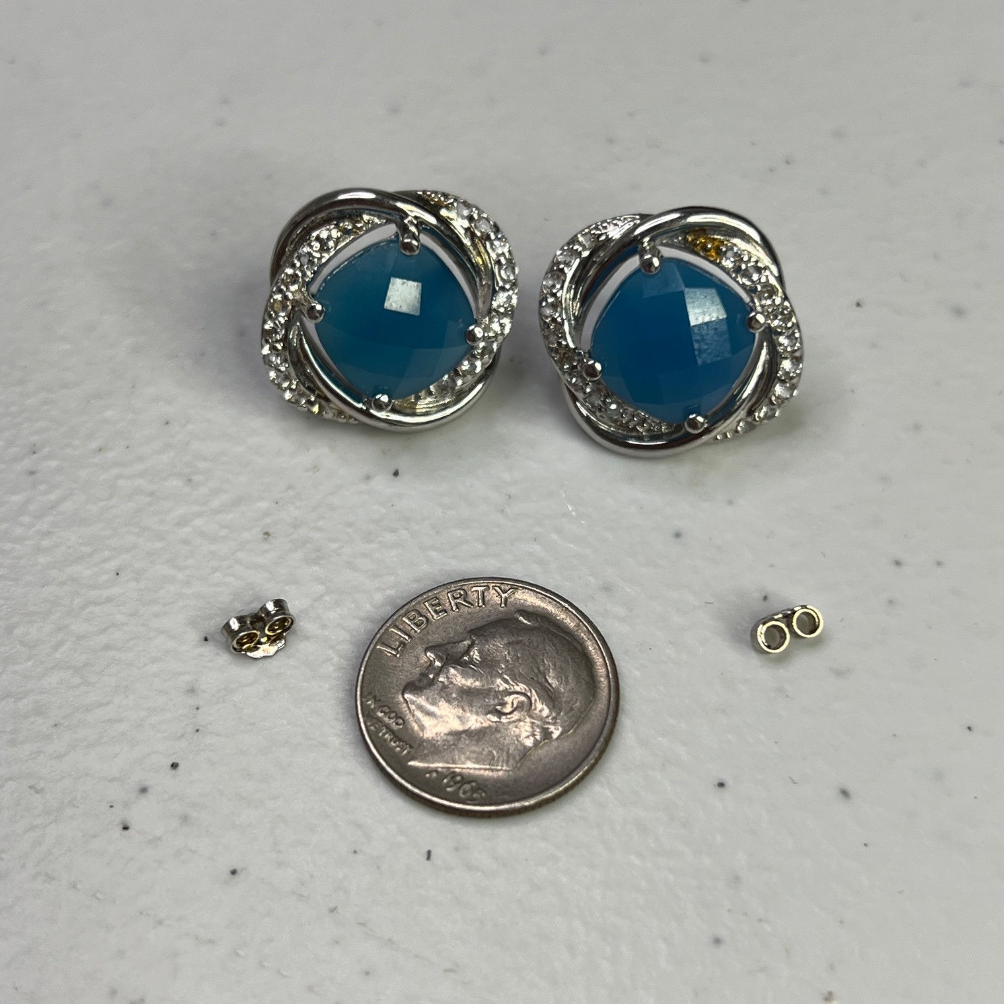 Designer Blue Gemstone Silver Knot Stud Earrings With Clear CZ Accent Size ONE SIZE - 6 Thumbnail
