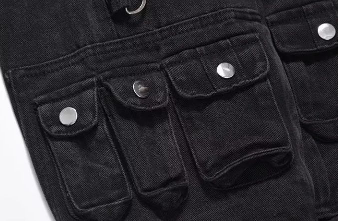 Japanese Brand × Jean Y2K Streetwear Multi Pocket Black Cargo Jeans Size US 28 / EU 44 - 5 Thumbnail