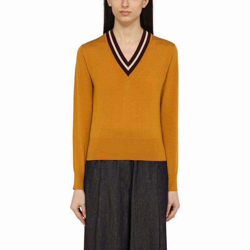 image of Dries Van Noten Yellow Ochre Wool Sweater in Orange, Women's (Size Medium)