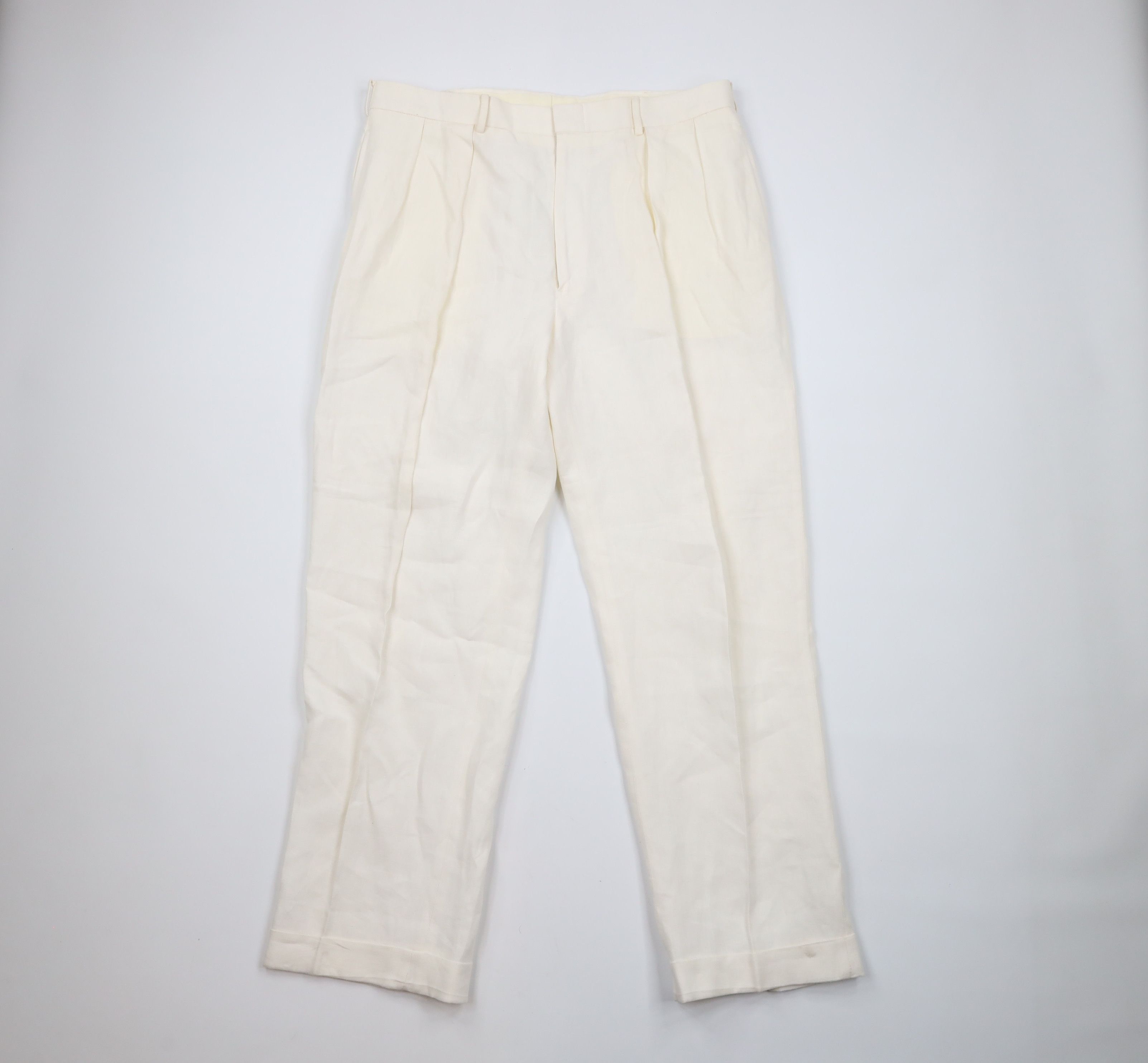 image of 90's Ralph Laurent Cuffed Wide Leg Chino Pants Cream in Ivory, Men's (Size 38)