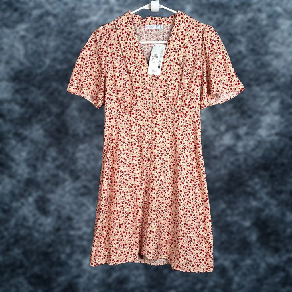 Primark Primark Womens Dress Red Floral V-Neck Short Sleeve A-Line Casual Summer 4 Adult Womens Size 27" / US 4 / IT 40 - 1 Thumbnail