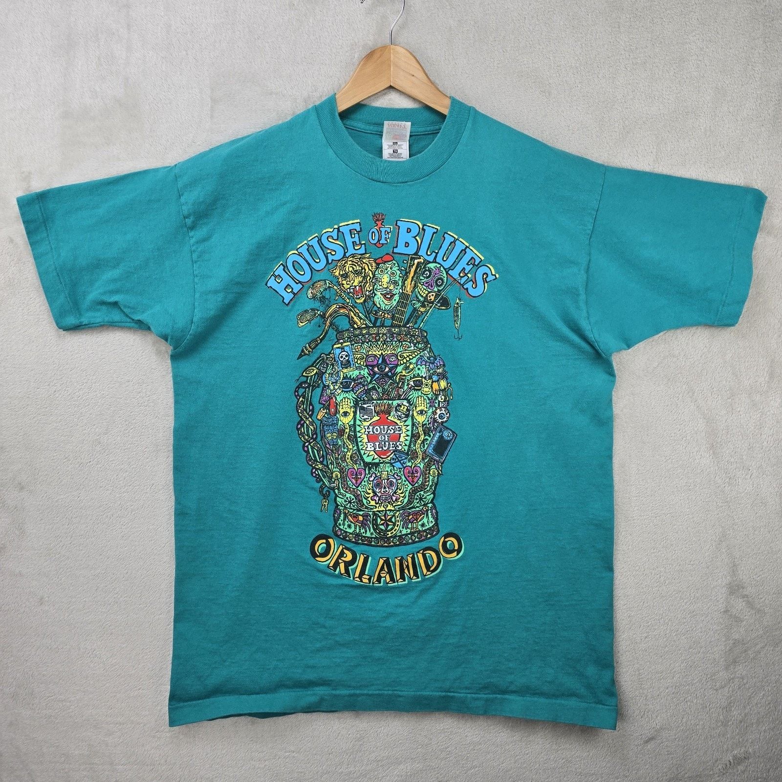 Fruit Of The Loom Vintage House Of Blues Shirt Mens XL Green Orlando 90s Size US XL / EU 56 / 4 - 2 Thumbnail