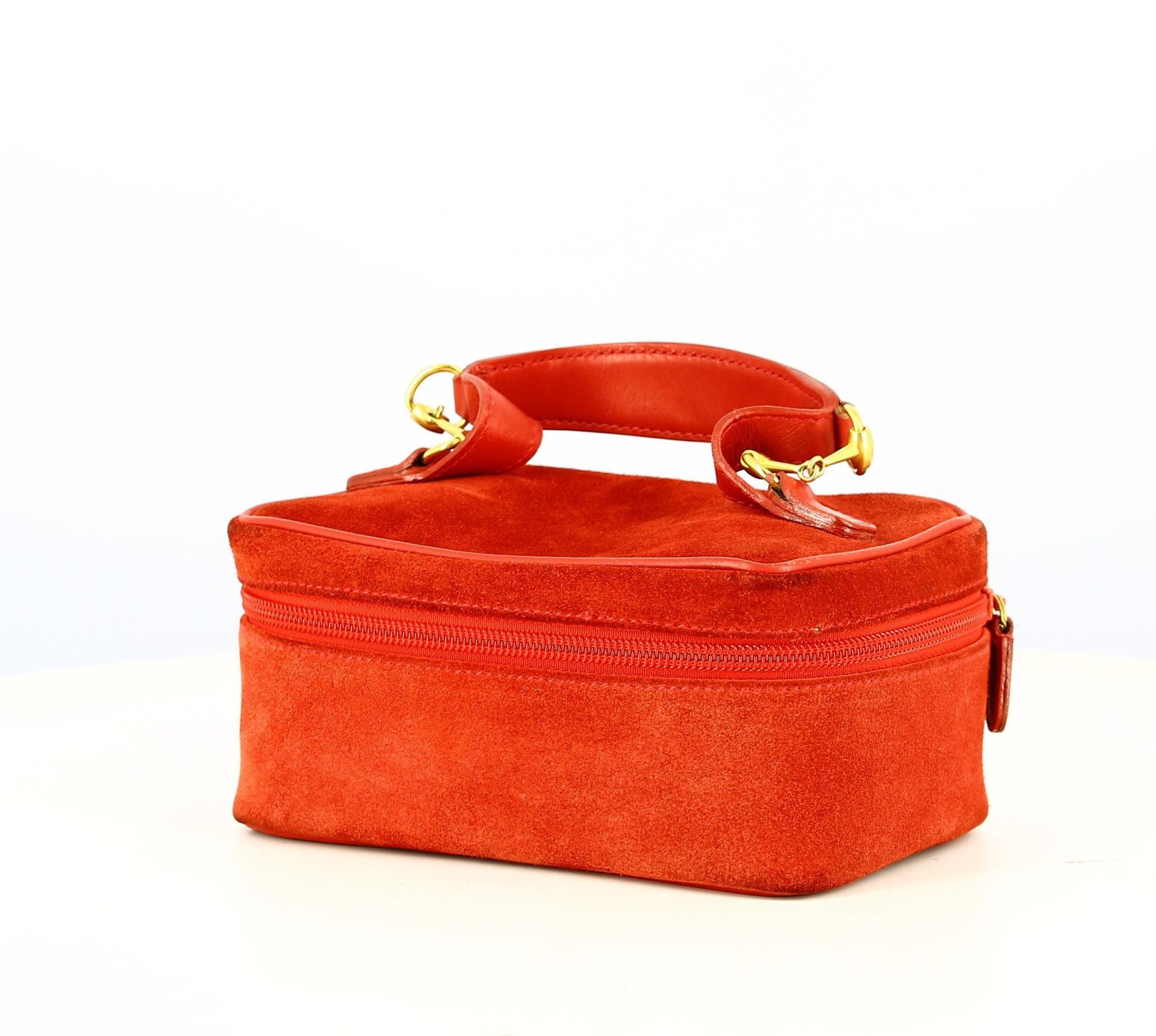 image of Gucci Vanity Hand Bag Suede Red Ghw, Women's