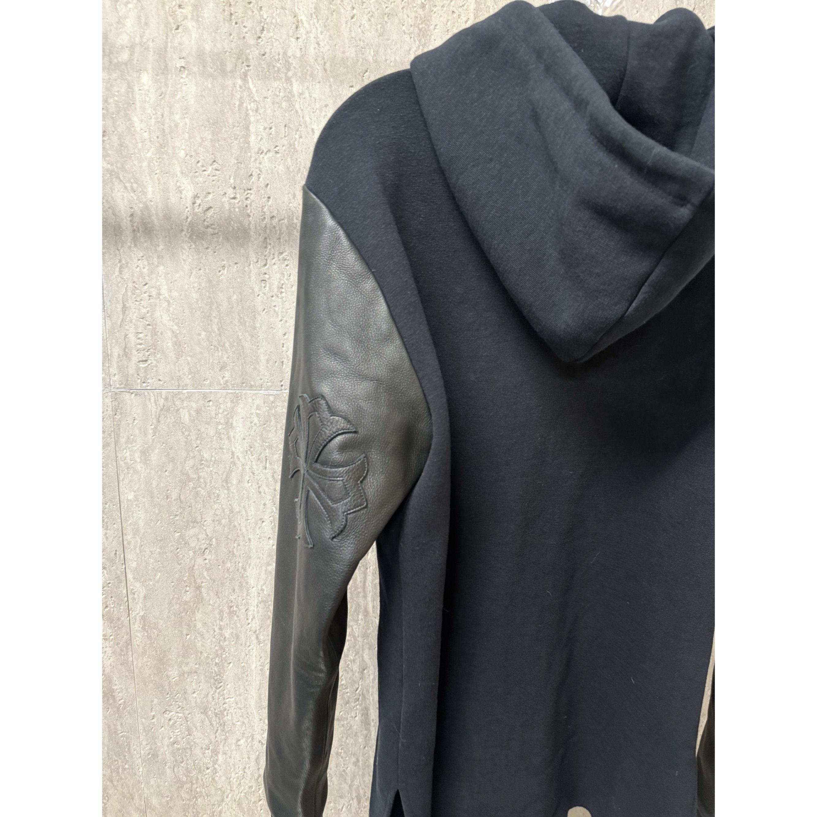 Chrome Hearts Chrome Hearts Black Hoodie W/ Leather Sleeves & Gothic Cross Size L / US 10 / IT 46 - 12 Thumbnail