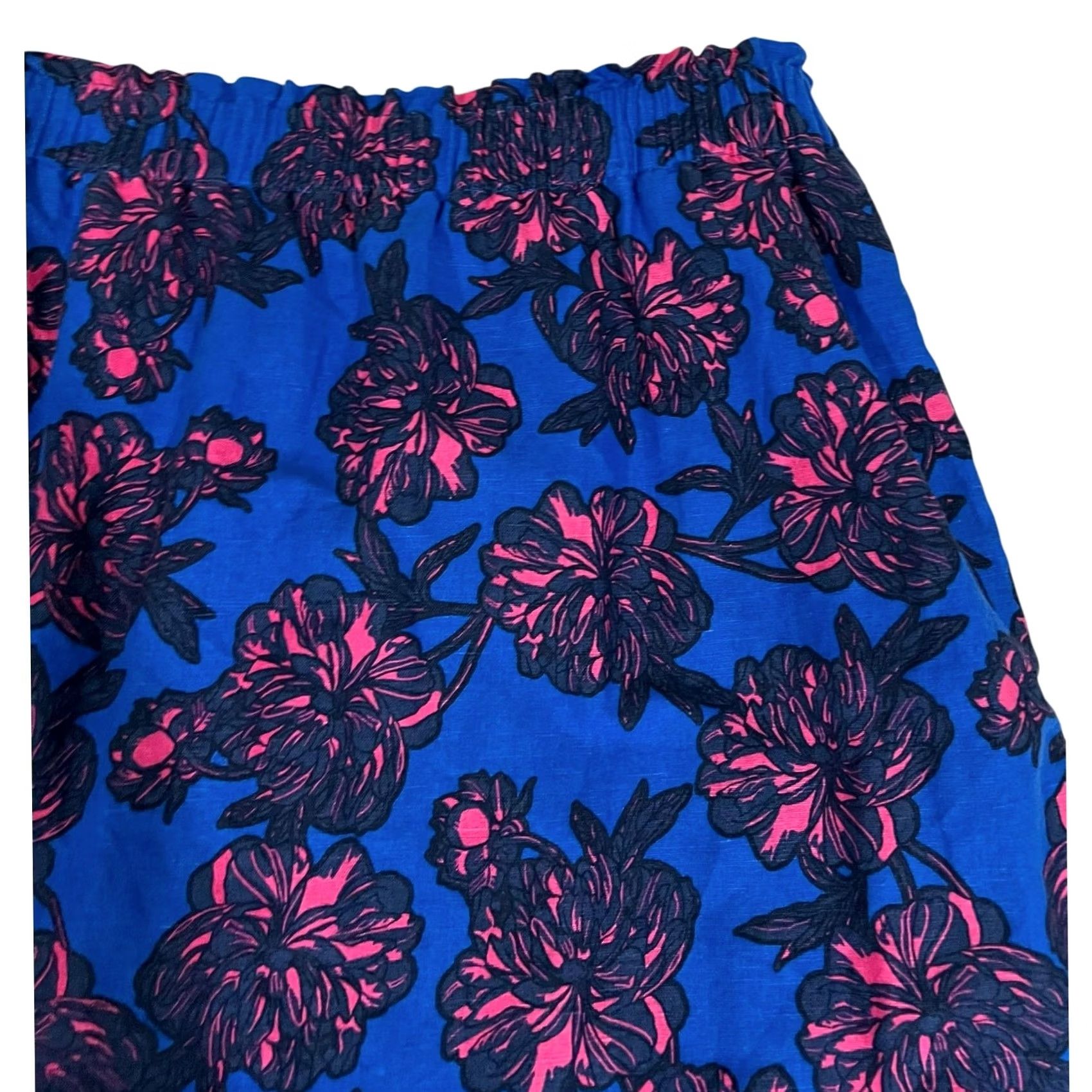 J.Crew J.Crew Floral Cotton Linen Blend Mini Skirt Blue Pink Elastic Waist Pockets 10 Womens Skirt Casual Party/Cocktail Travel Spring Summer Size 32" / US 10 / IT 46 - 3 Thumbnail