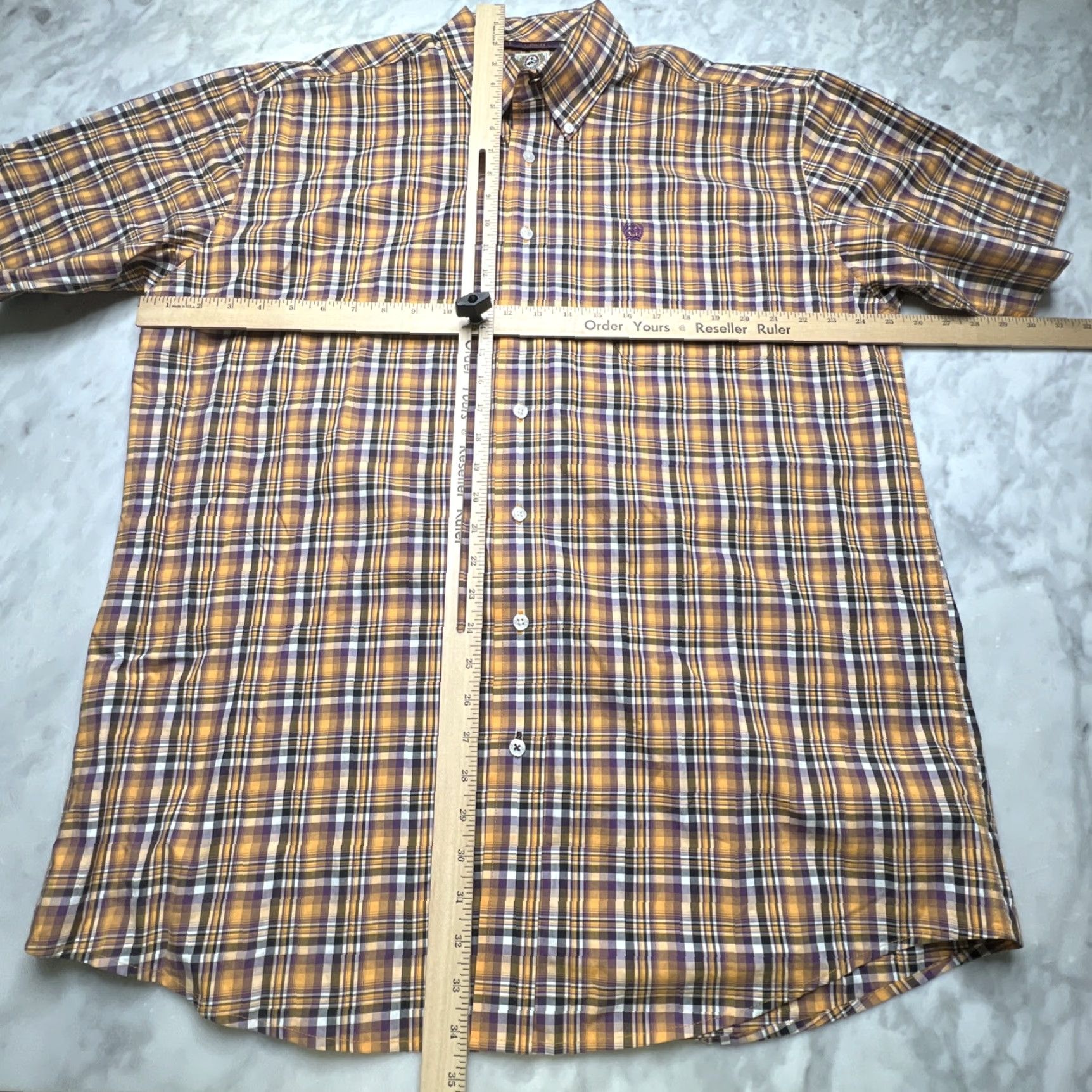 Vintage CINCH Button-Down Shirt Men’s Large Plaid Short Sleeve Cotton Yellow Purple Size US L / EU 52-54 / 3 - 5 Thumbnail