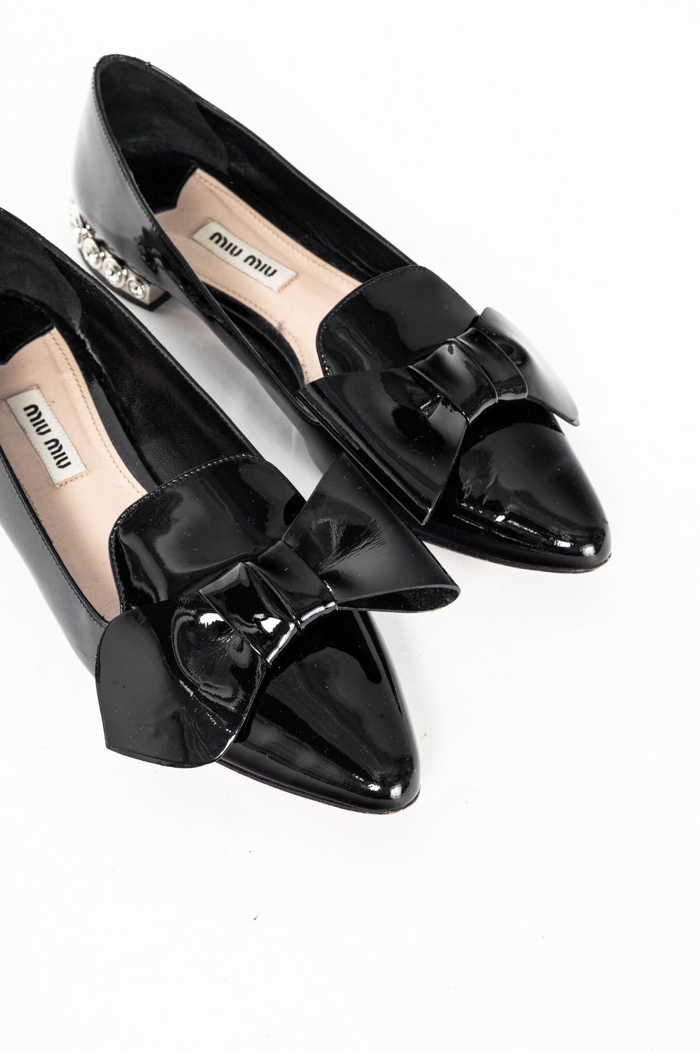 Miu Miu Miu Miu Black Patent Jewel-Heel Bow Pointed-Toe Flats Size US 6.5 / IT 36.5 - 7 Thumbnail