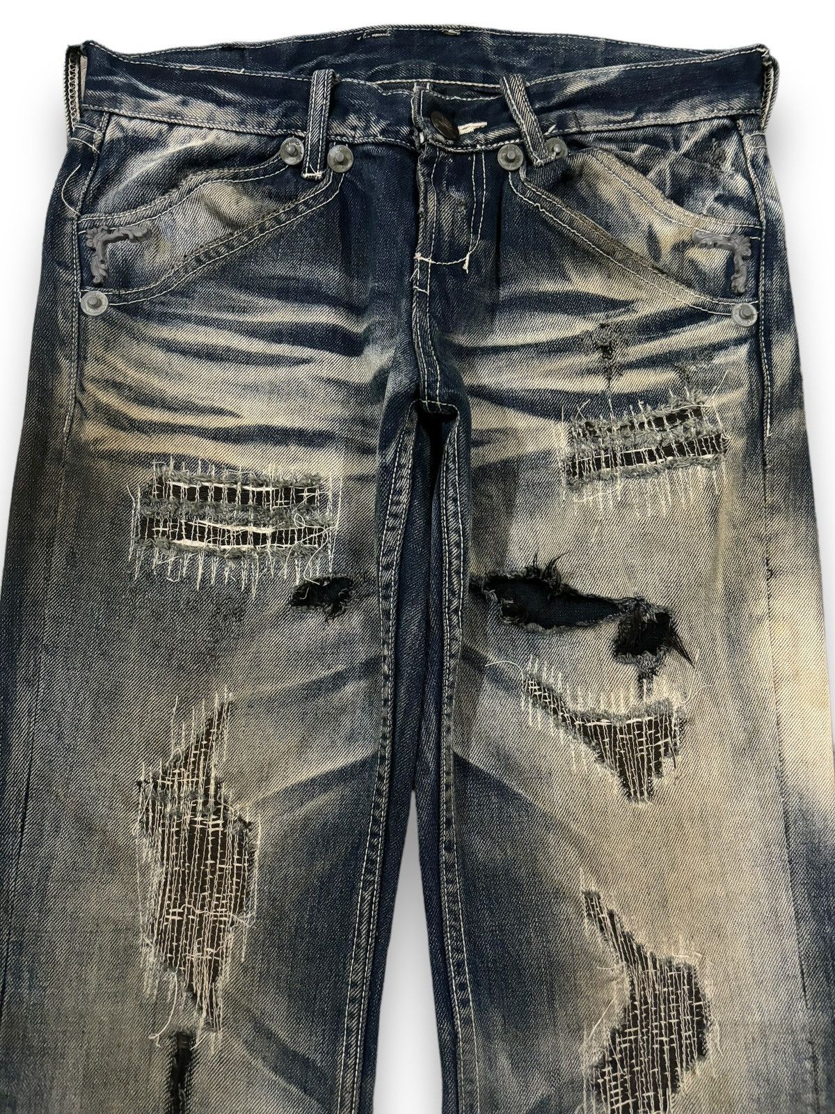 If Six Was Nine Vintage Army of NO! Patched Distressed Flare Grunge Jeans Size US 30 / EU 46 - 3 Thumbnail