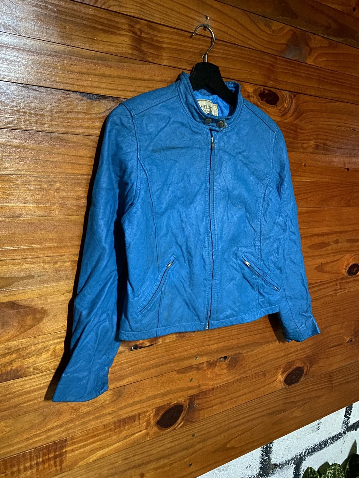 Genuine Leather Vintage Melody Square Blue Cropped Jacket Quilted Lining Size M / US 6-8 / IT 42-44 - 5 Thumbnail