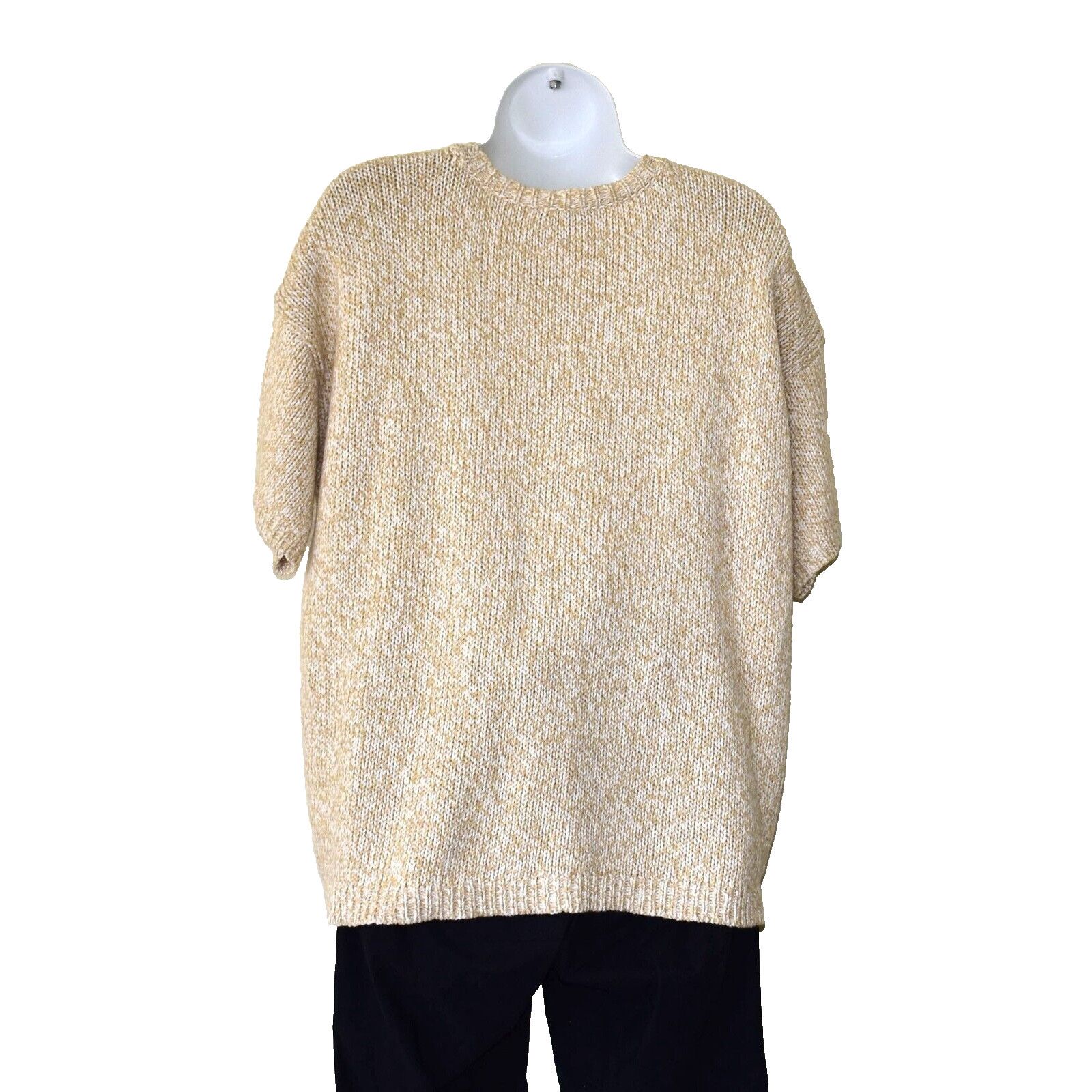Eileen Fisher EILEEN FISHER Tan/White Cable Knit Organic Cotton Top Sz L Size L / US 10 / IT 46 - 3 Thumbnail